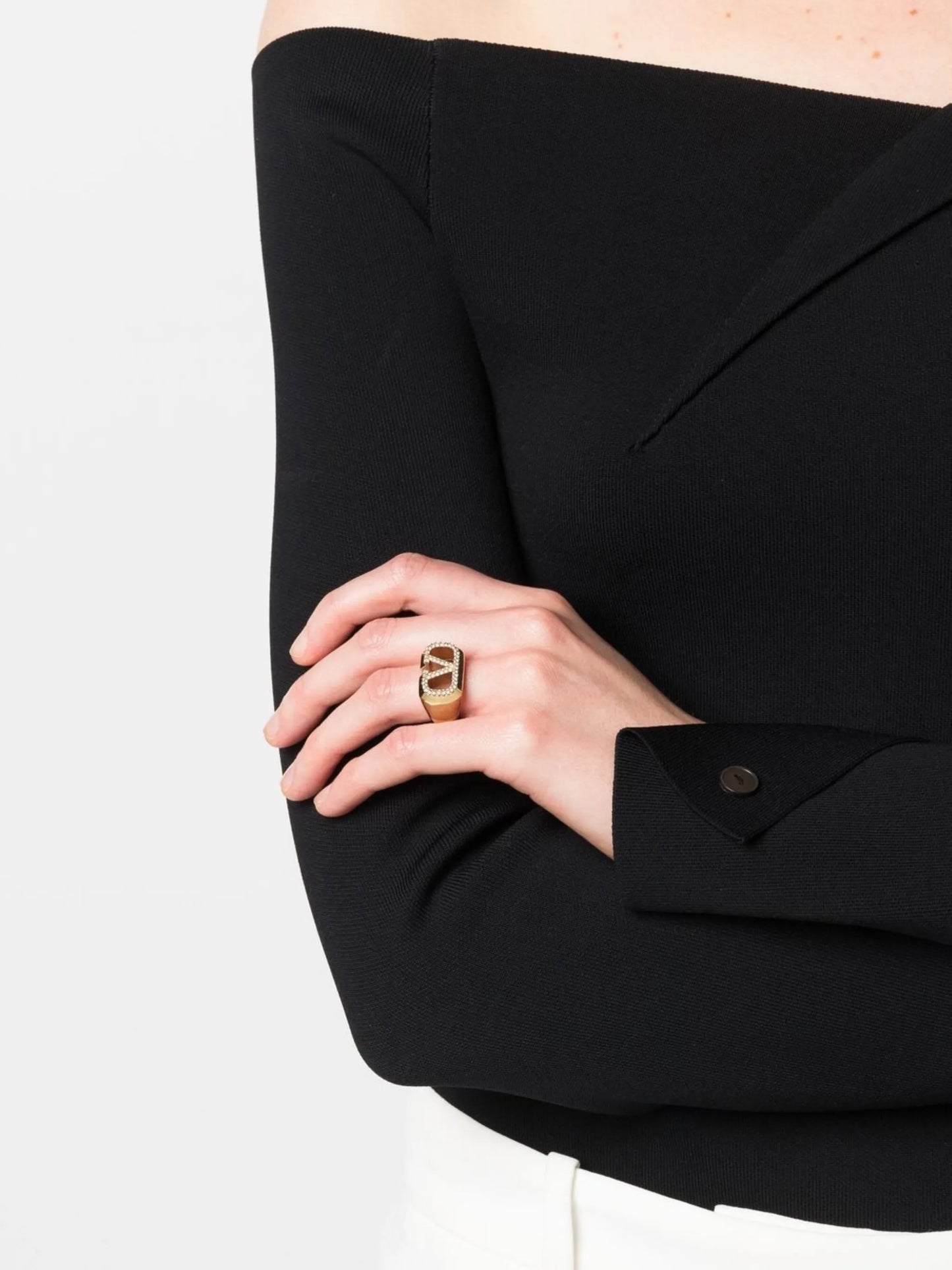 crystal-embellished VLogo ring