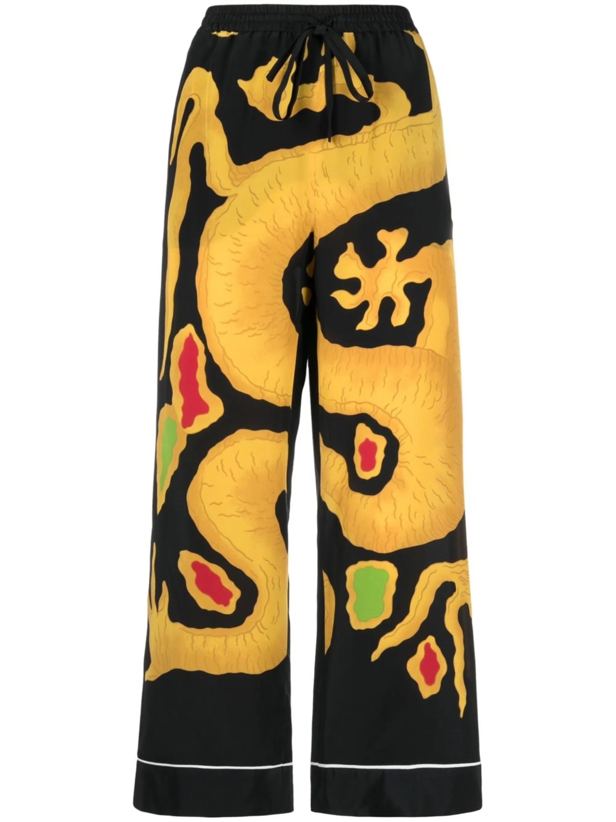 dragon-print cropped silk trousers