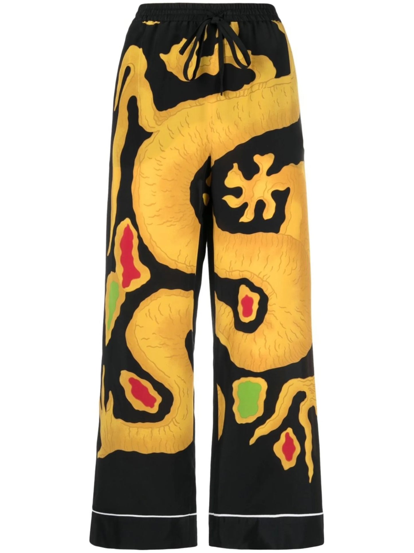 dragon-print cropped silk trousers