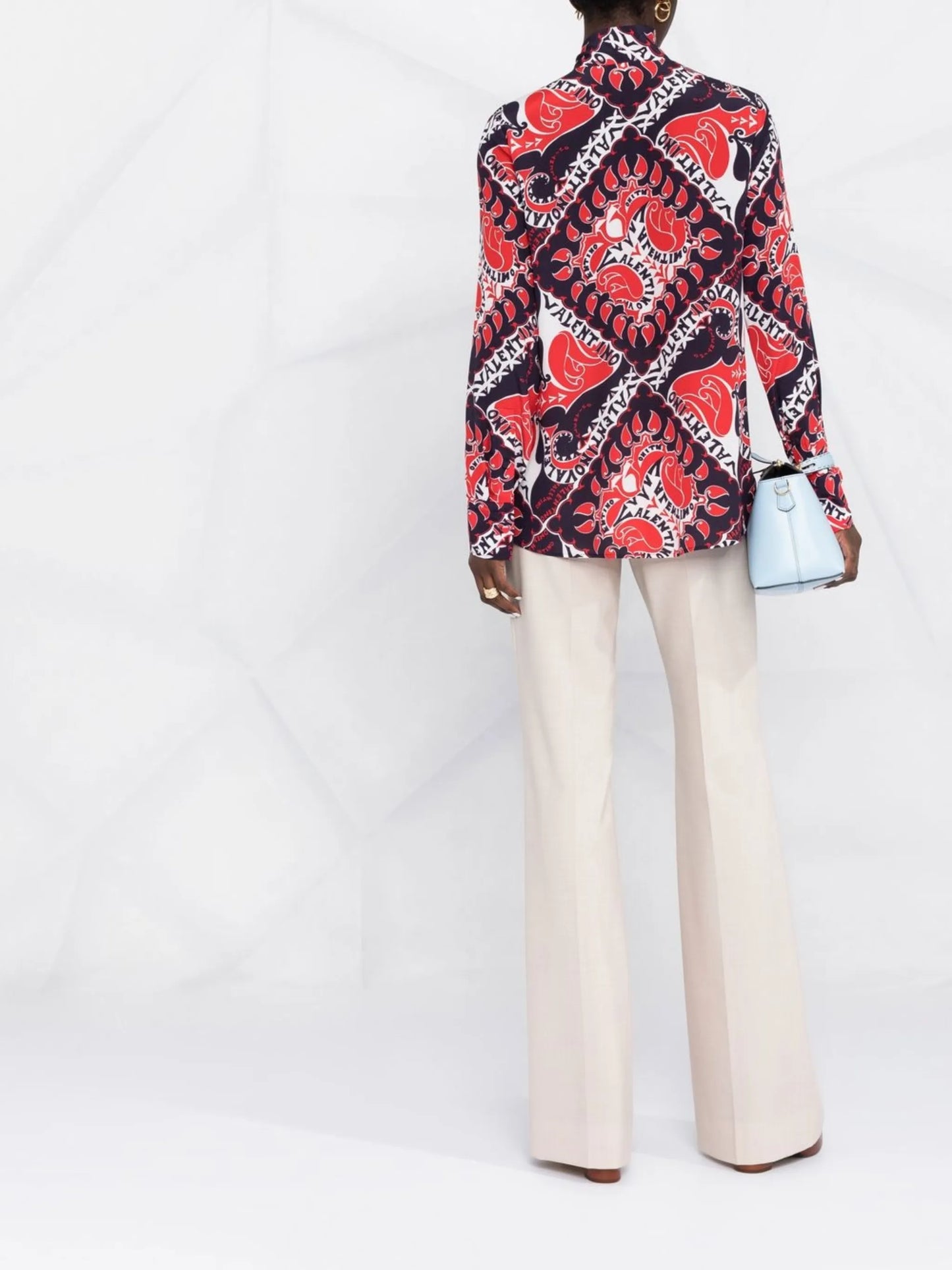 geometric logo-print pussybow blouse