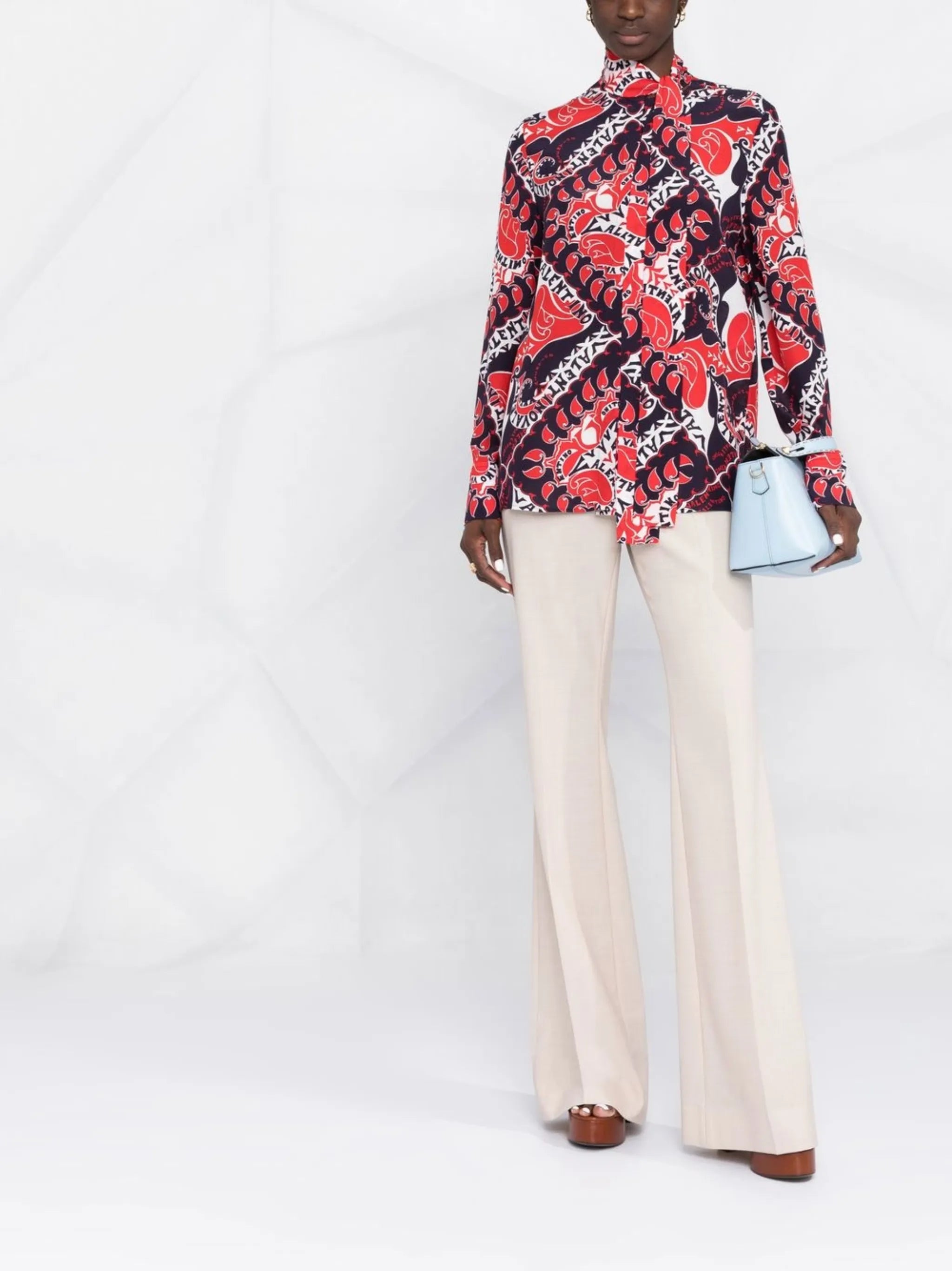 geometric logo-print pussybow blouse