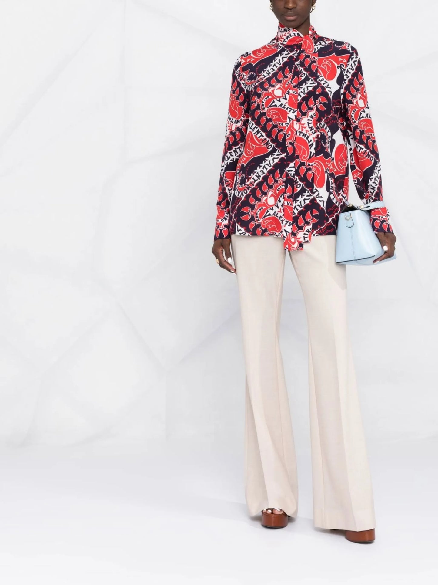 geometric logo-print pussybow blouse