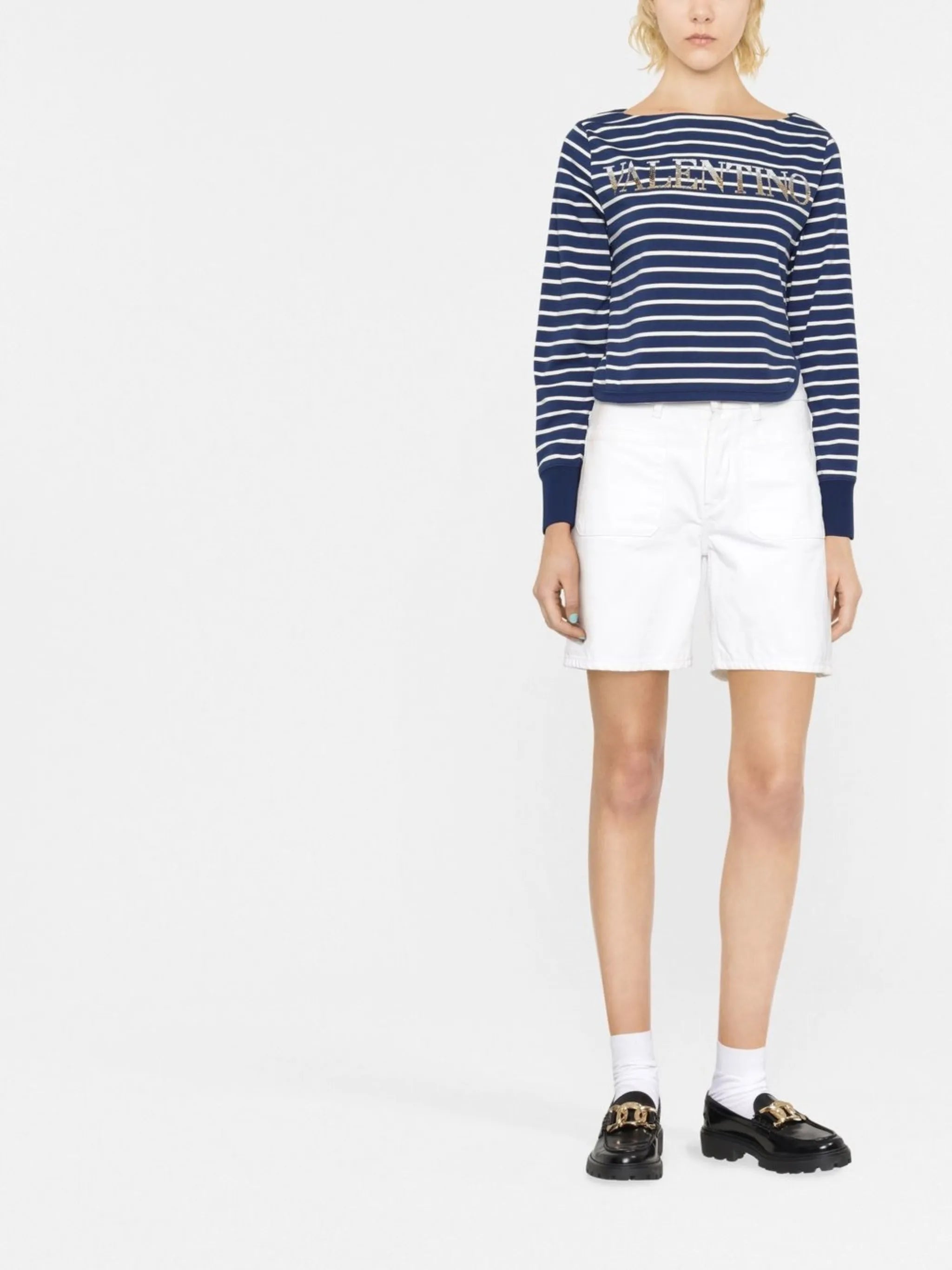 striped sequin-logo top