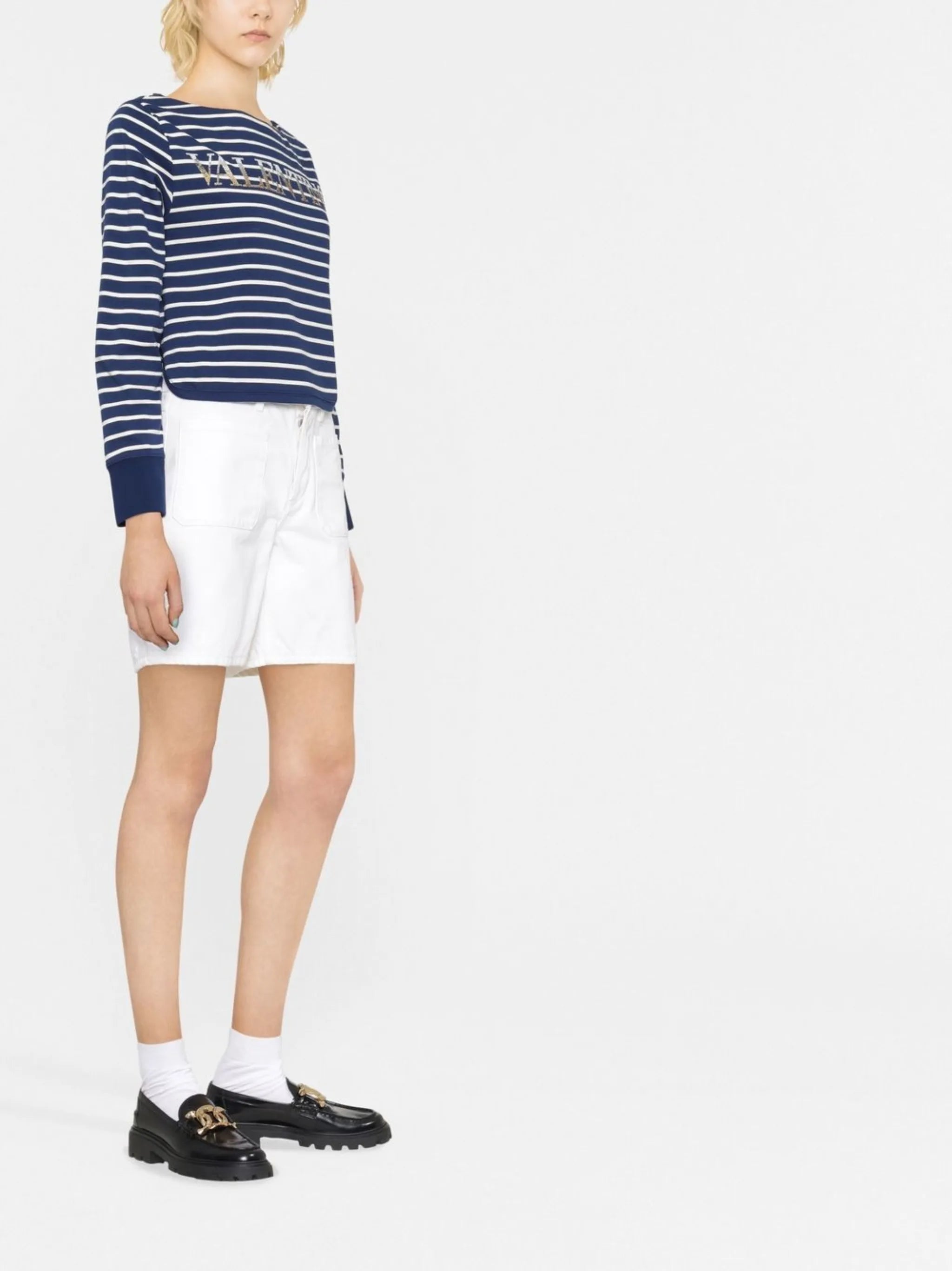 striped sequin-logo top