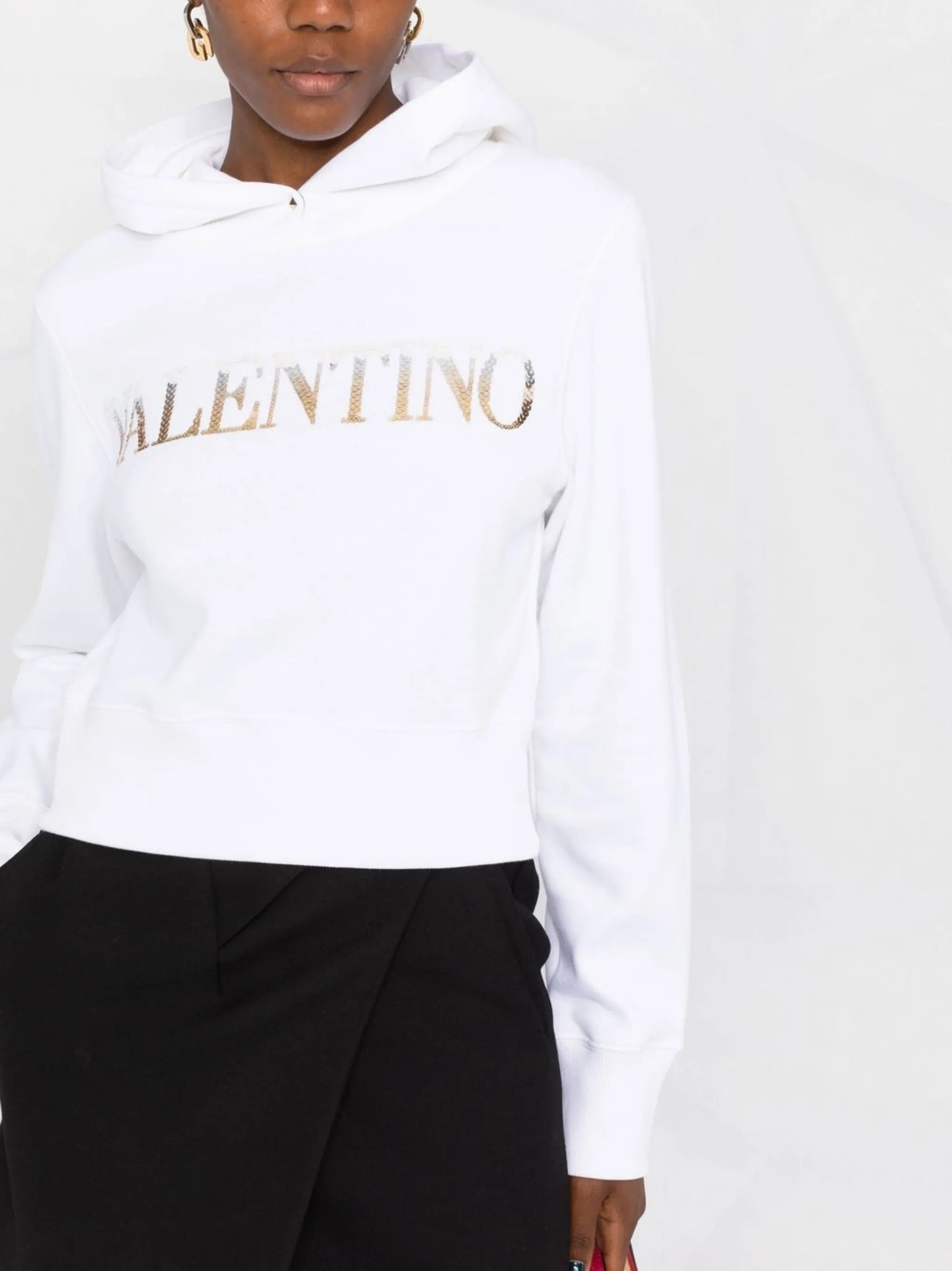 logo-sequinned cropped hoodie