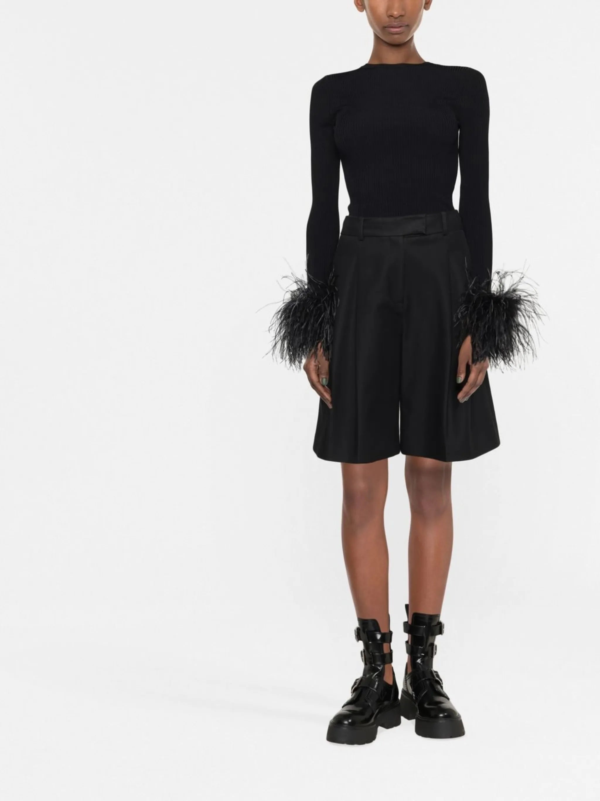 feather-trimmed knitted top