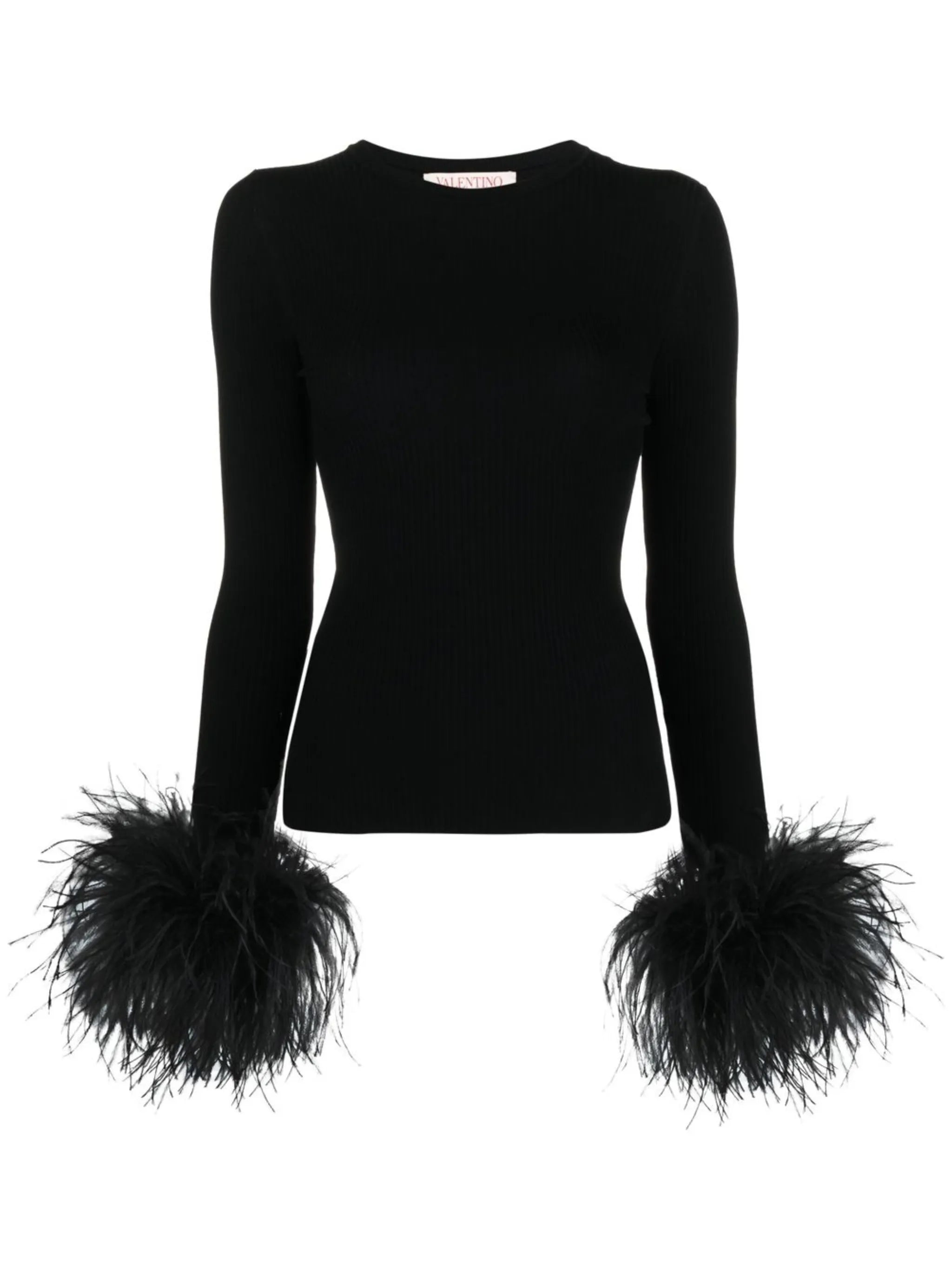 feather-trimmed knitted top