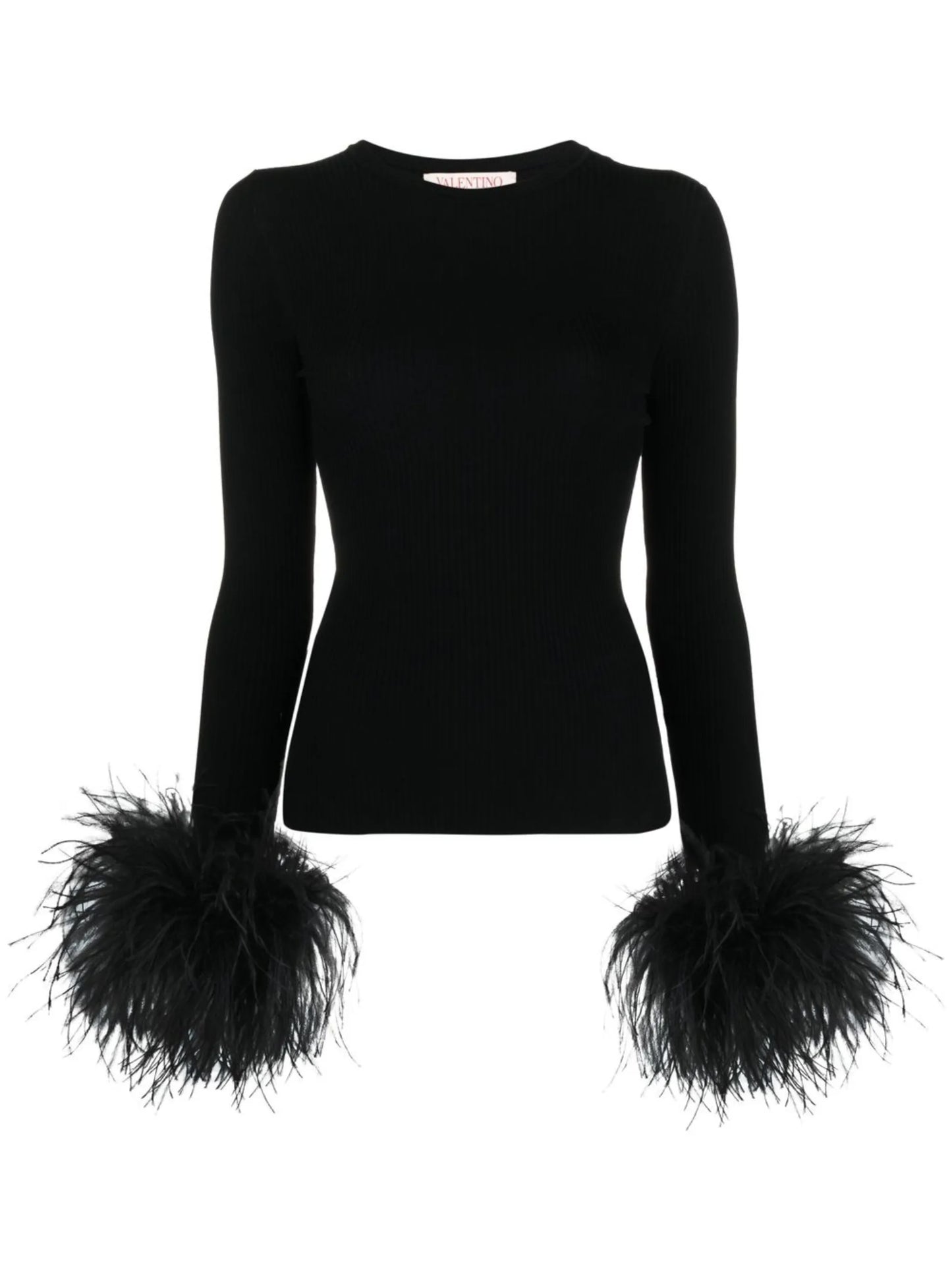 feather-trimmed knitted top