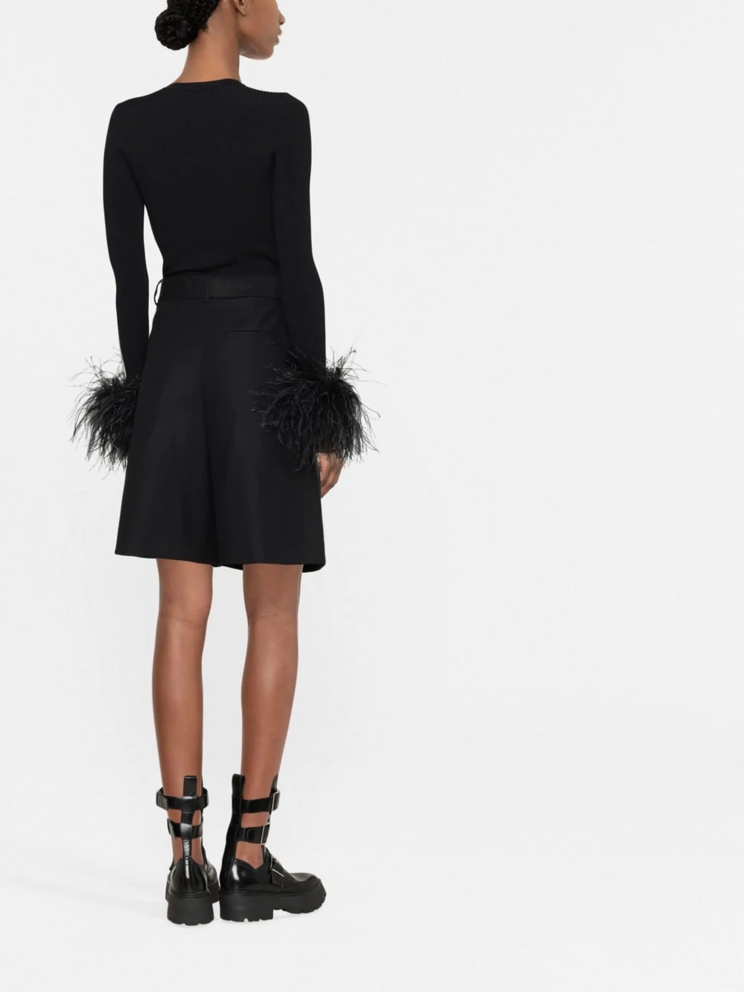 feather-trimmed knitted top