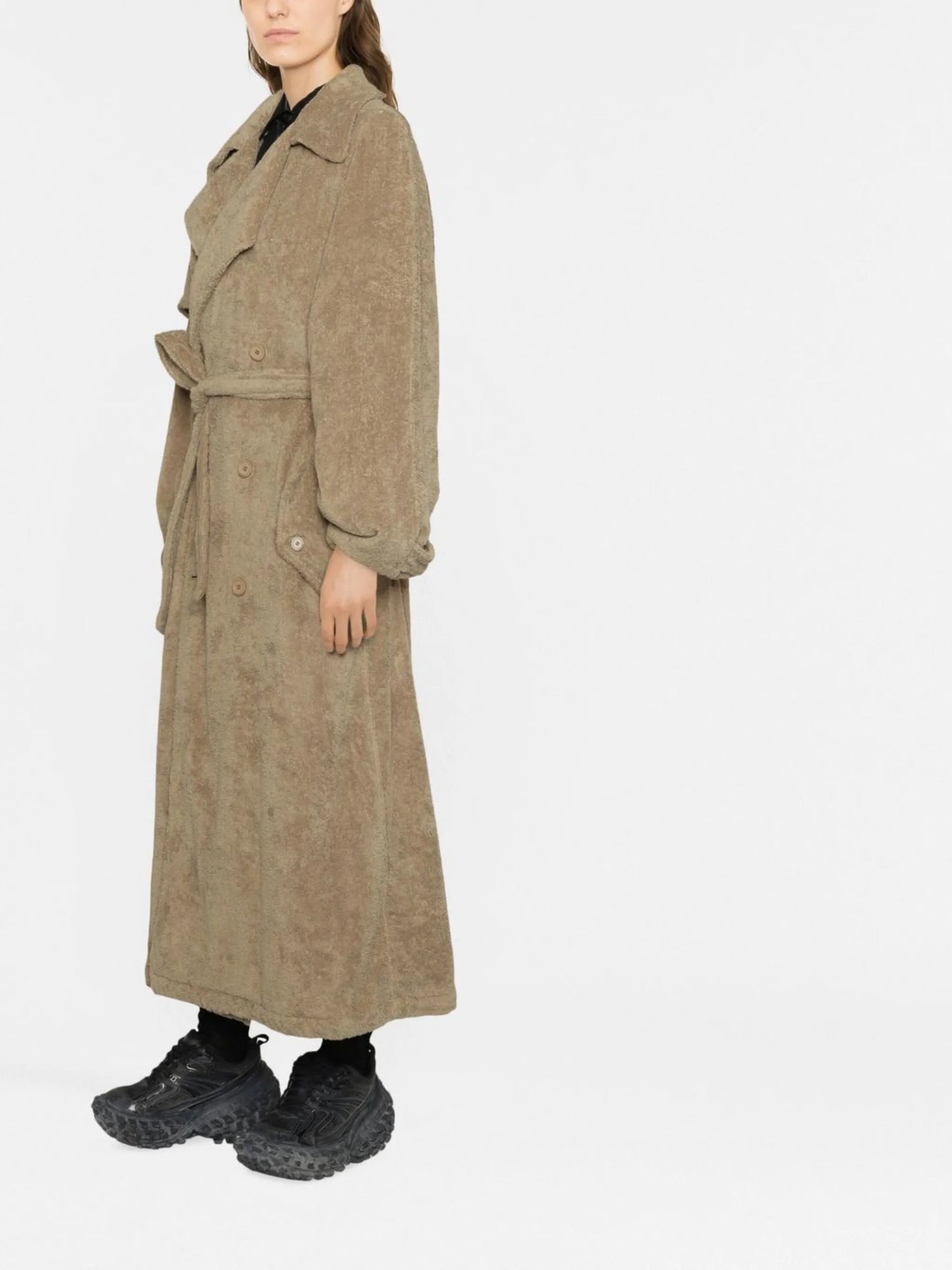 towelling-finish cotton trench coat