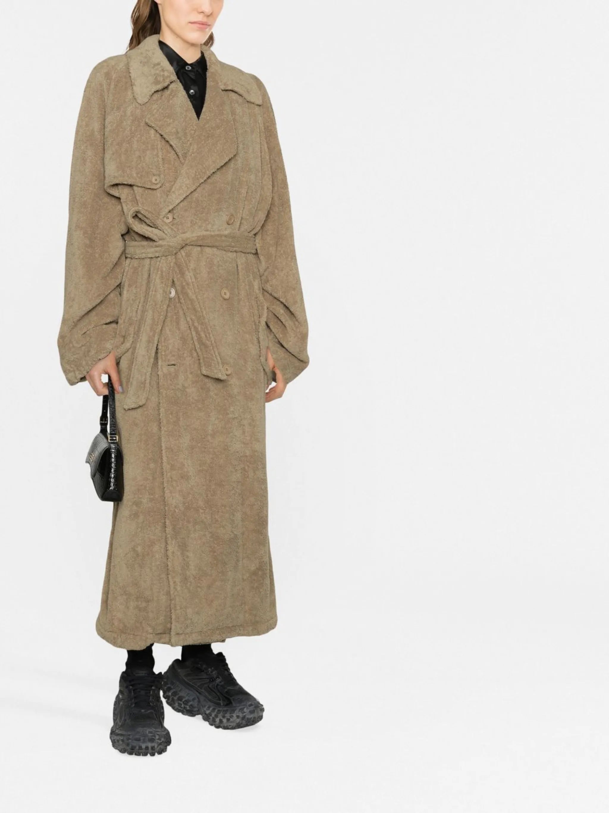 towelling-finish cotton trench coat