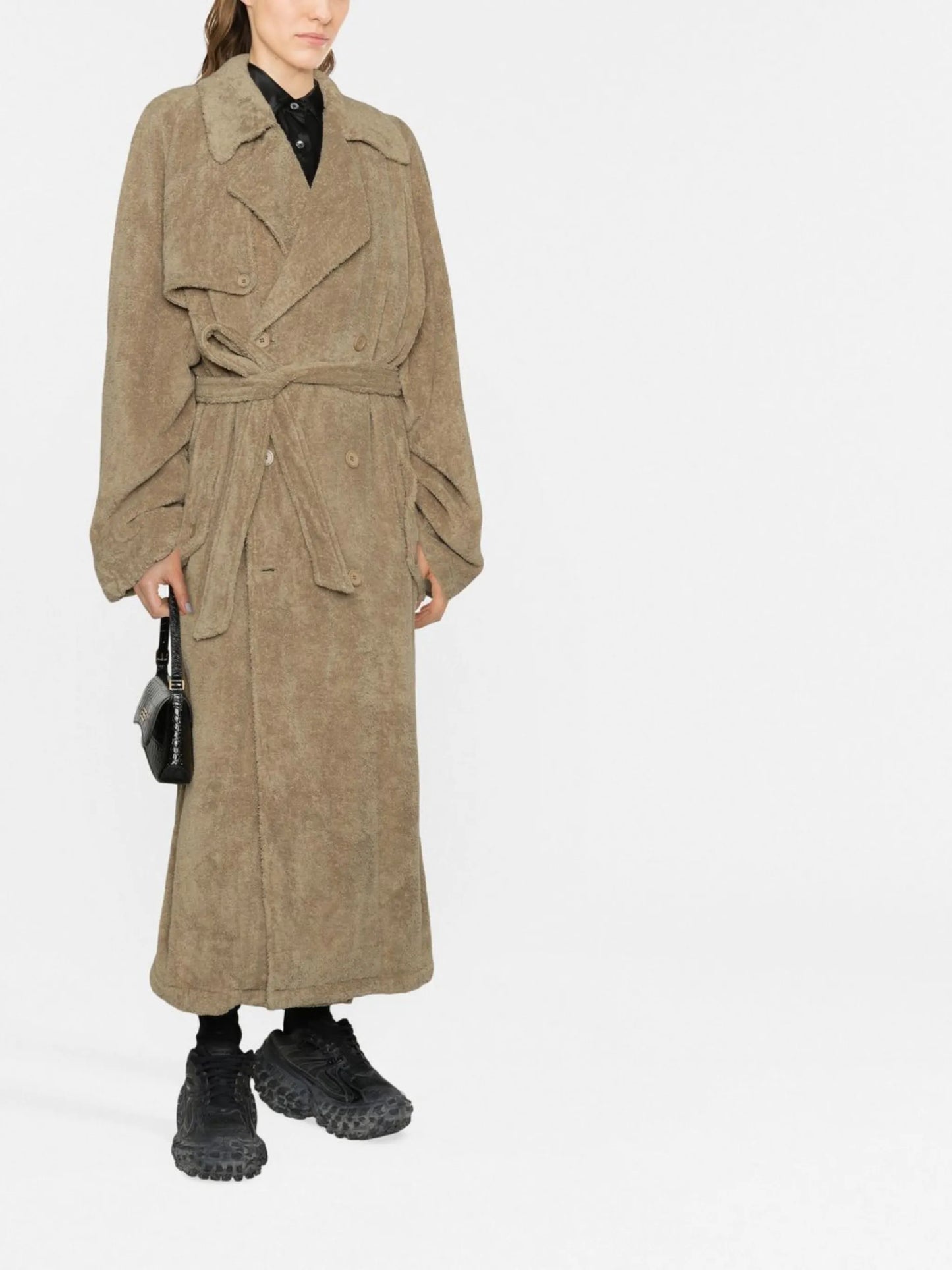 towelling-finish cotton trench coat