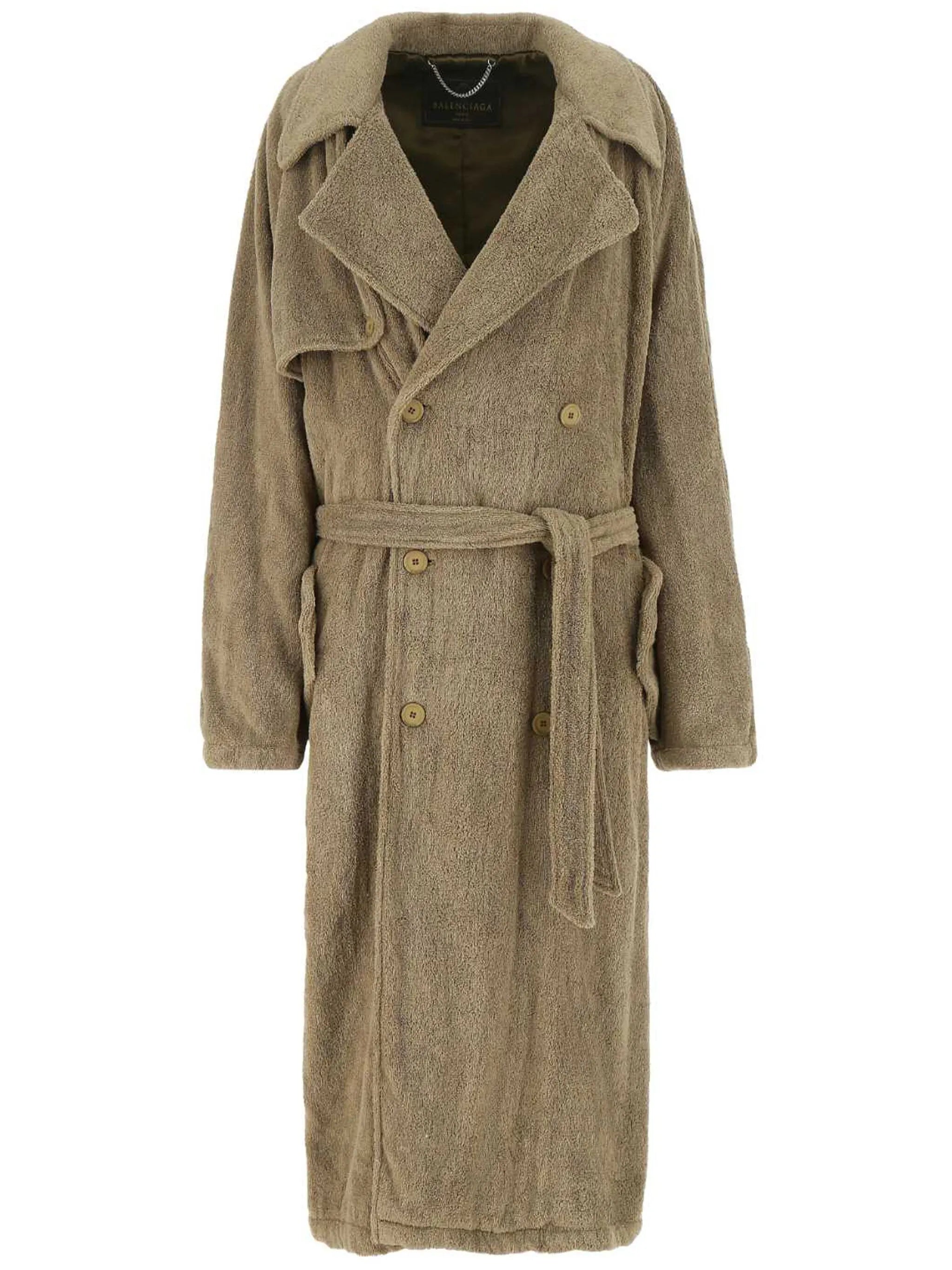 towelling-finish cotton trench coat