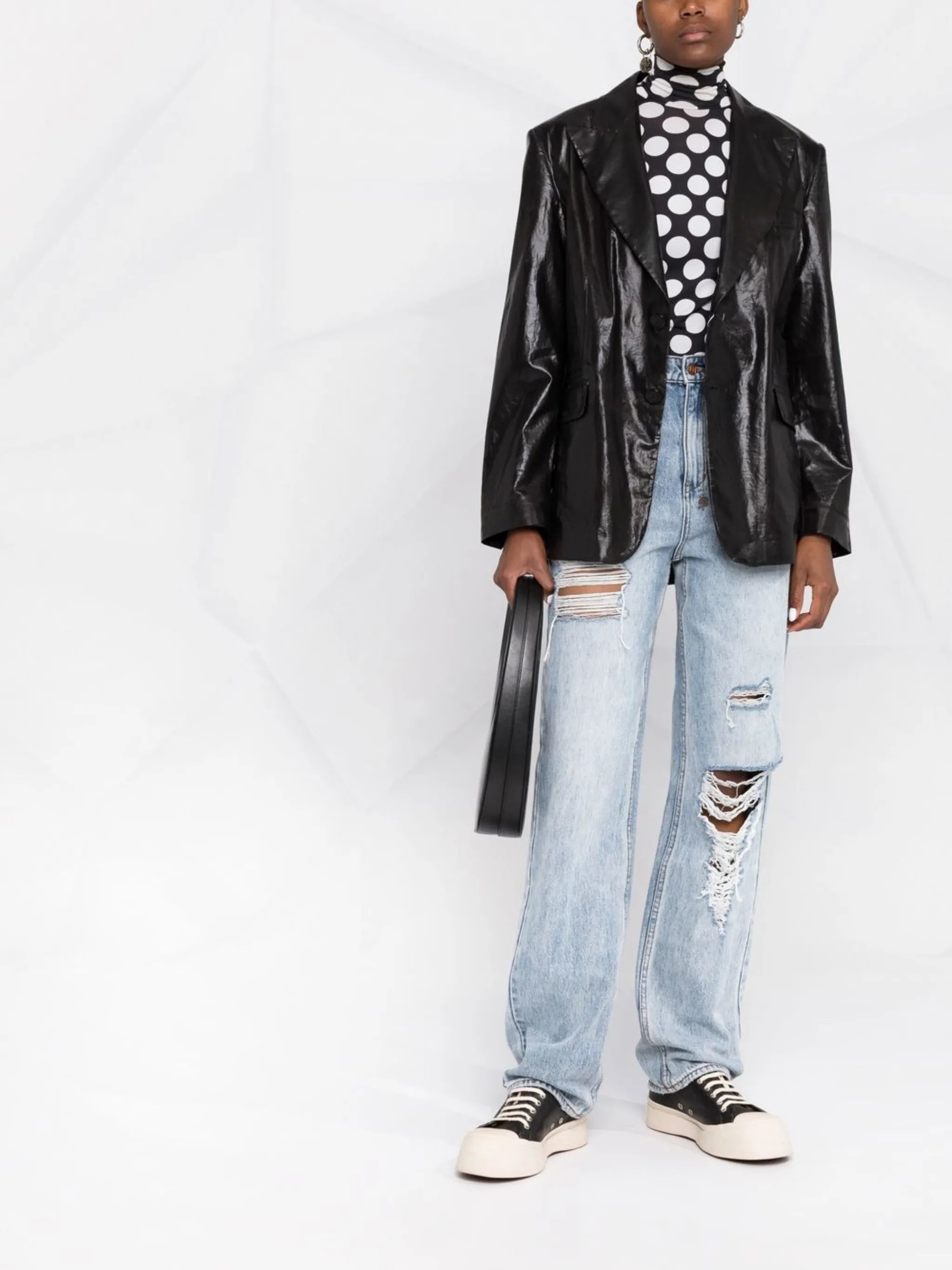 high-shine single-breasted blazer