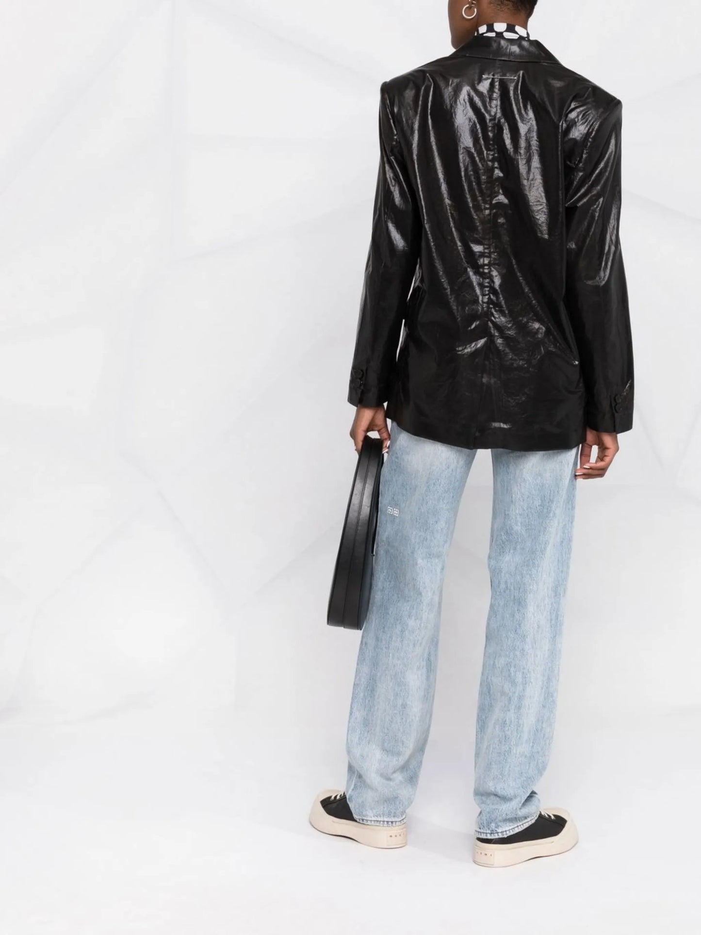 high-shine single-breasted blazer