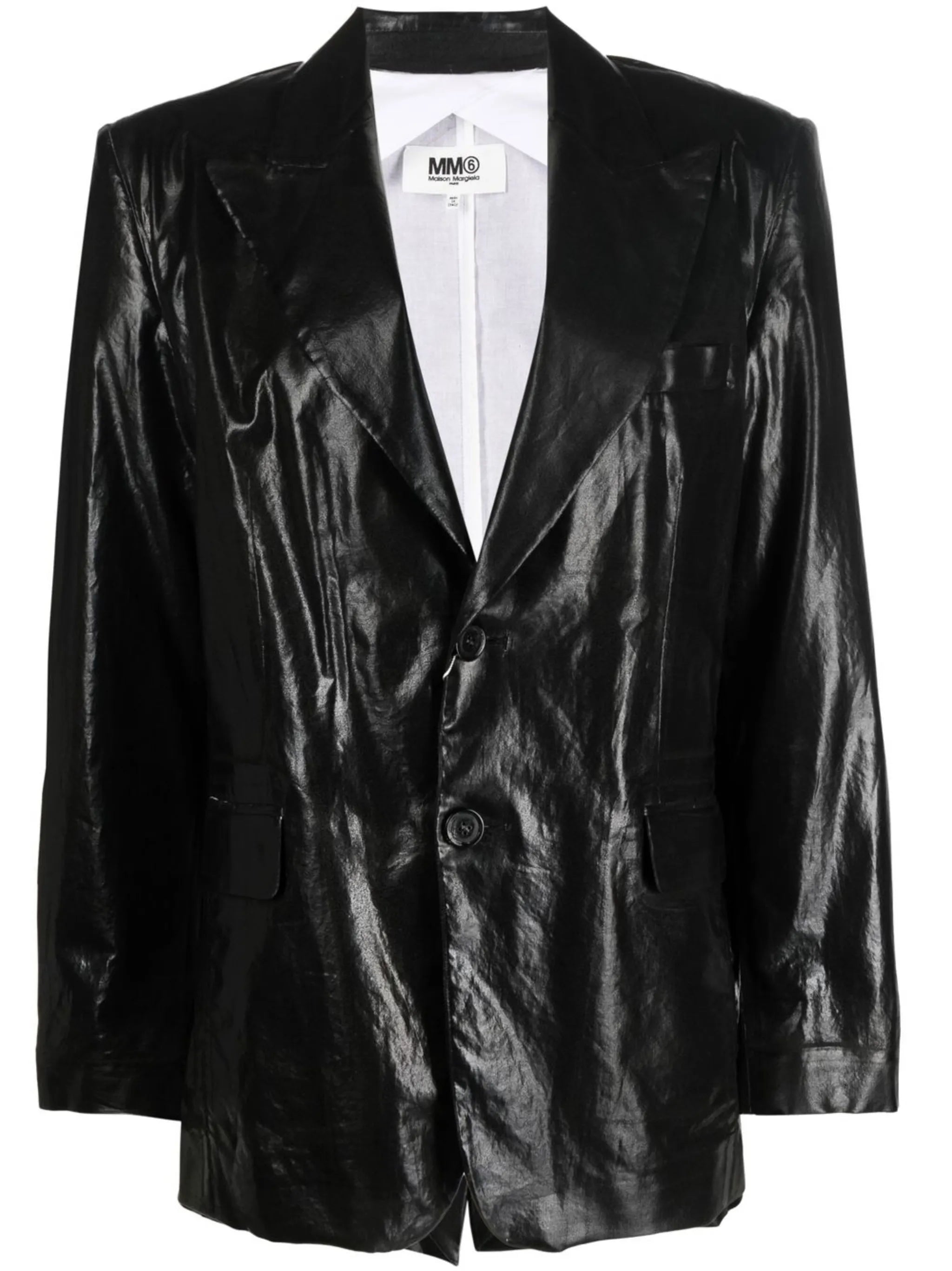 high-shine single-breasted blazer