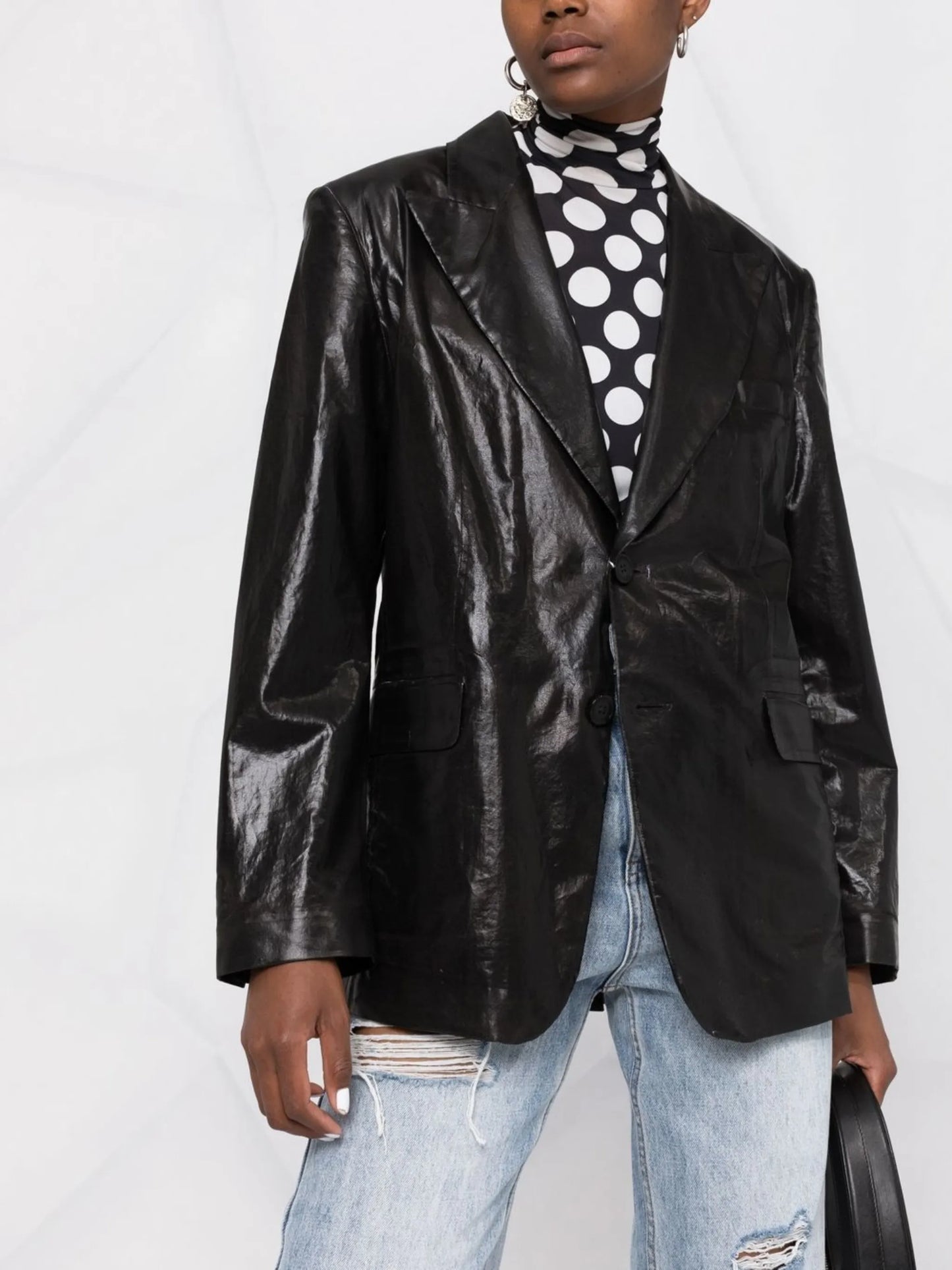 high-shine single-breasted blazer