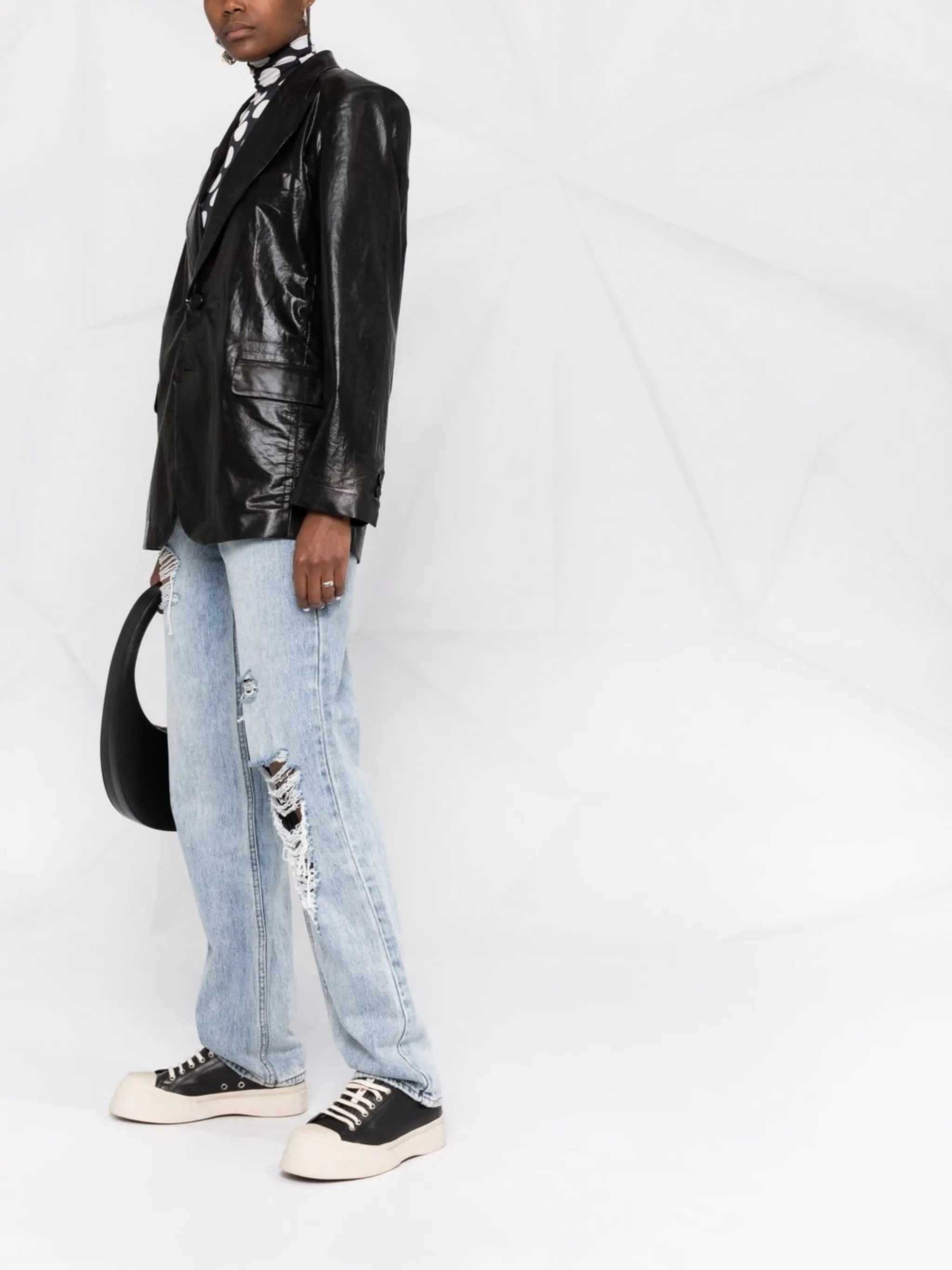 high-shine single-breasted blazer