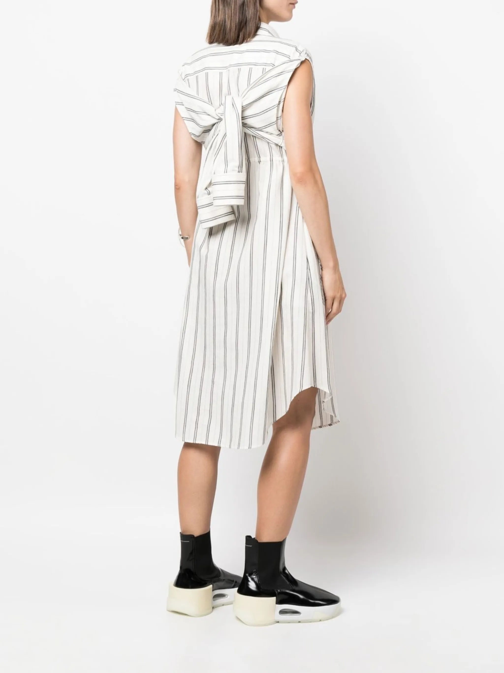 striped long-sleeve shirt dress