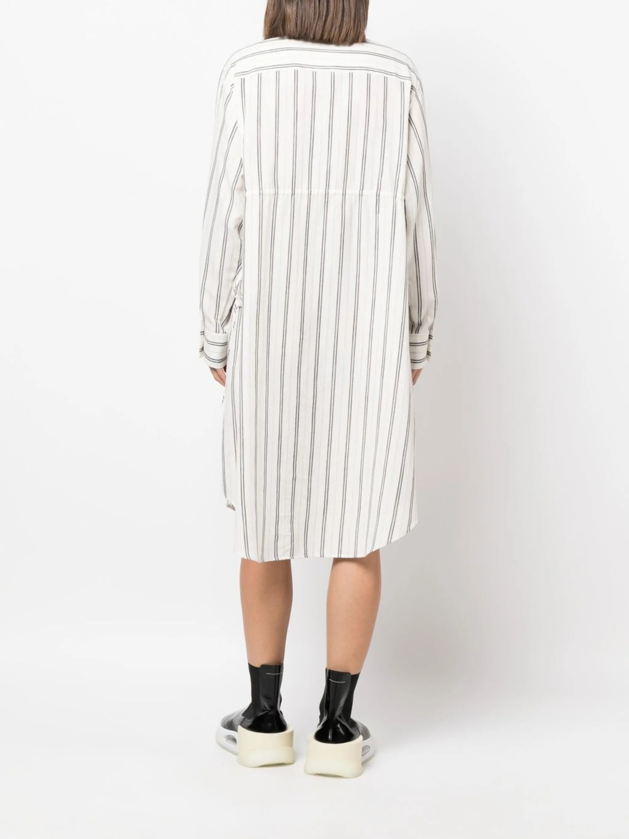 striped long-sleeve shirt dress