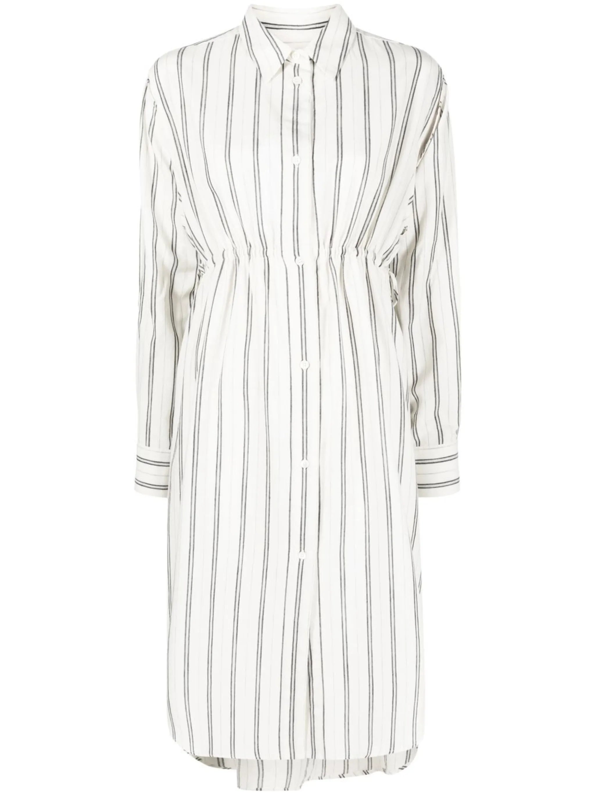 striped long-sleeve shirt dress