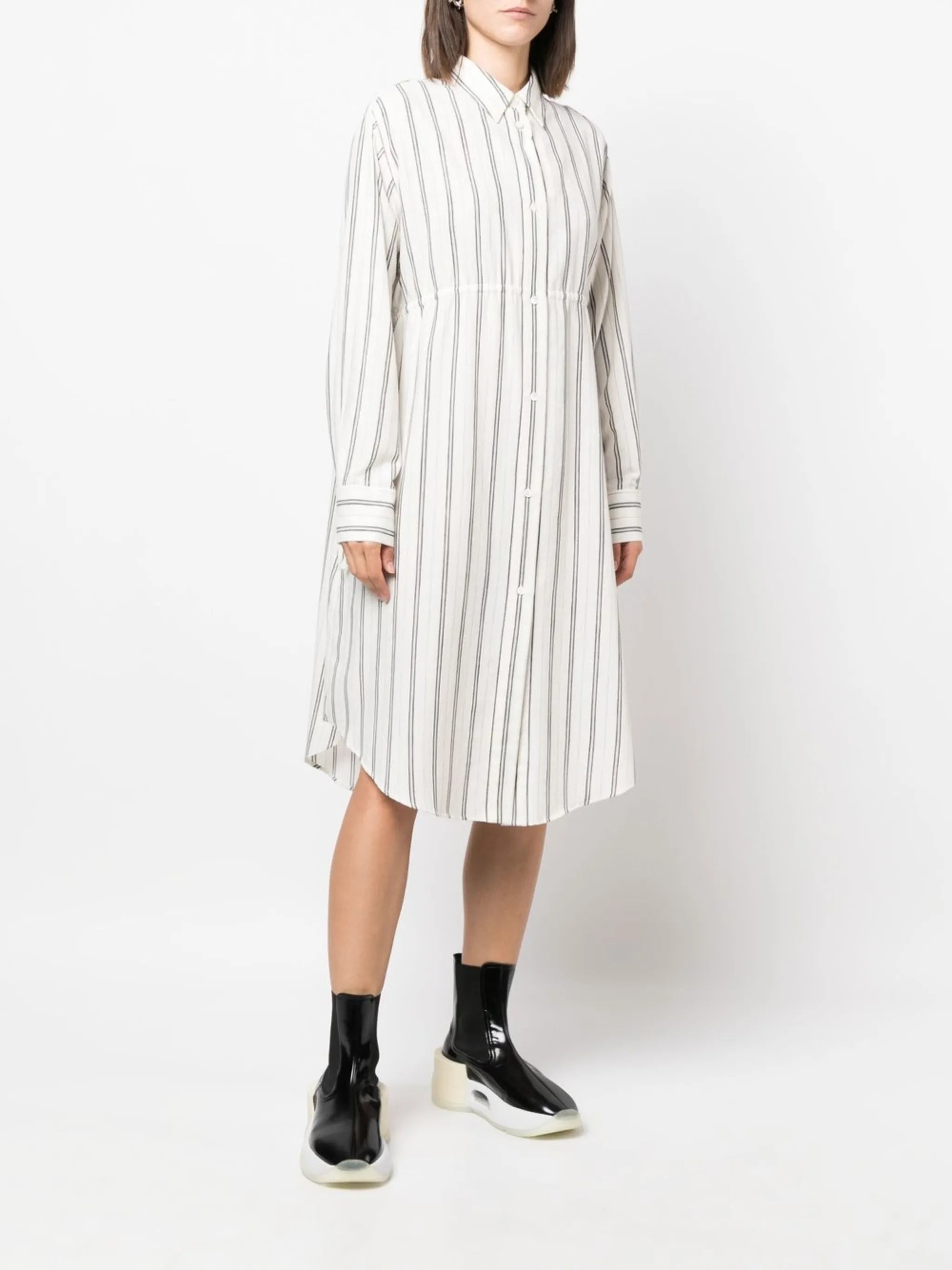 striped long-sleeve shirt dress