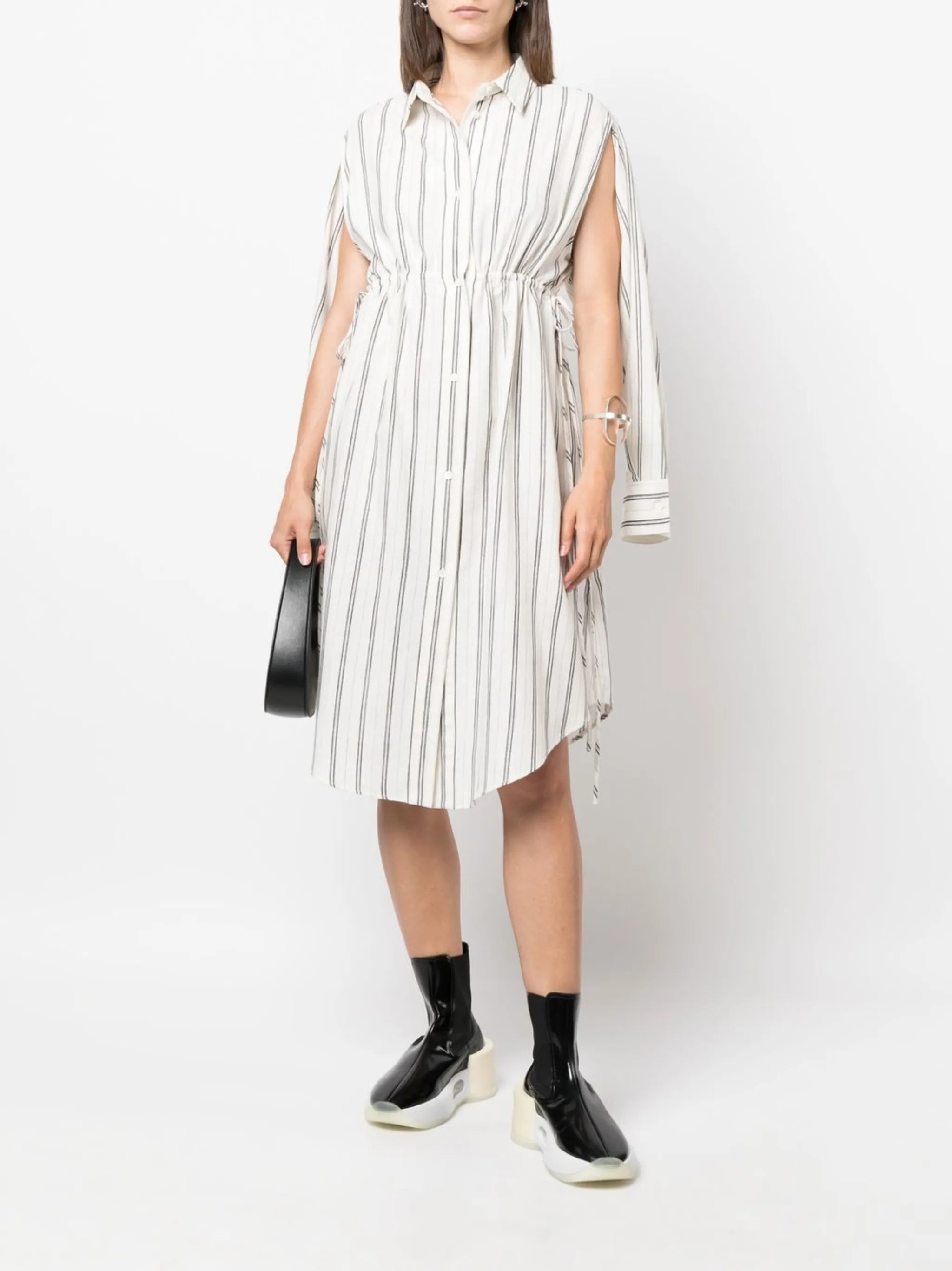 striped long-sleeve shirt dress