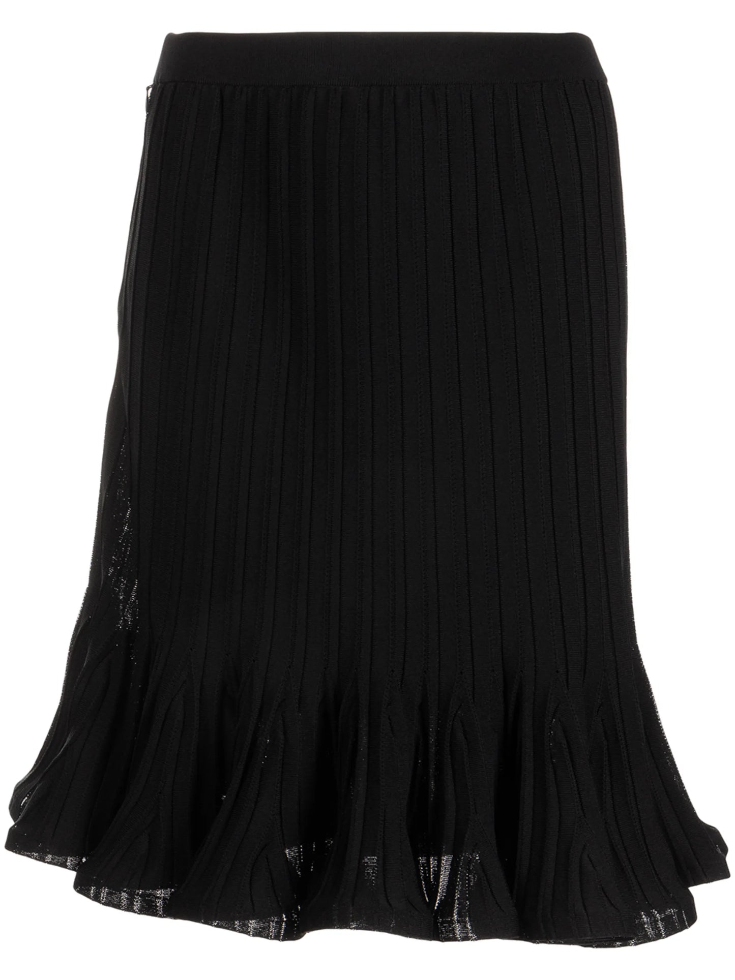 pleated knit ruffled-hem skirt