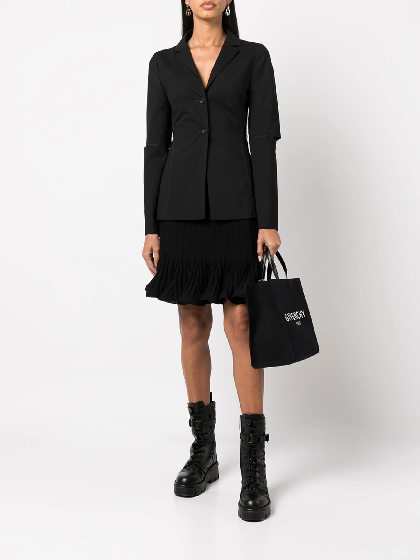 pleated knit ruffled-hem skirt