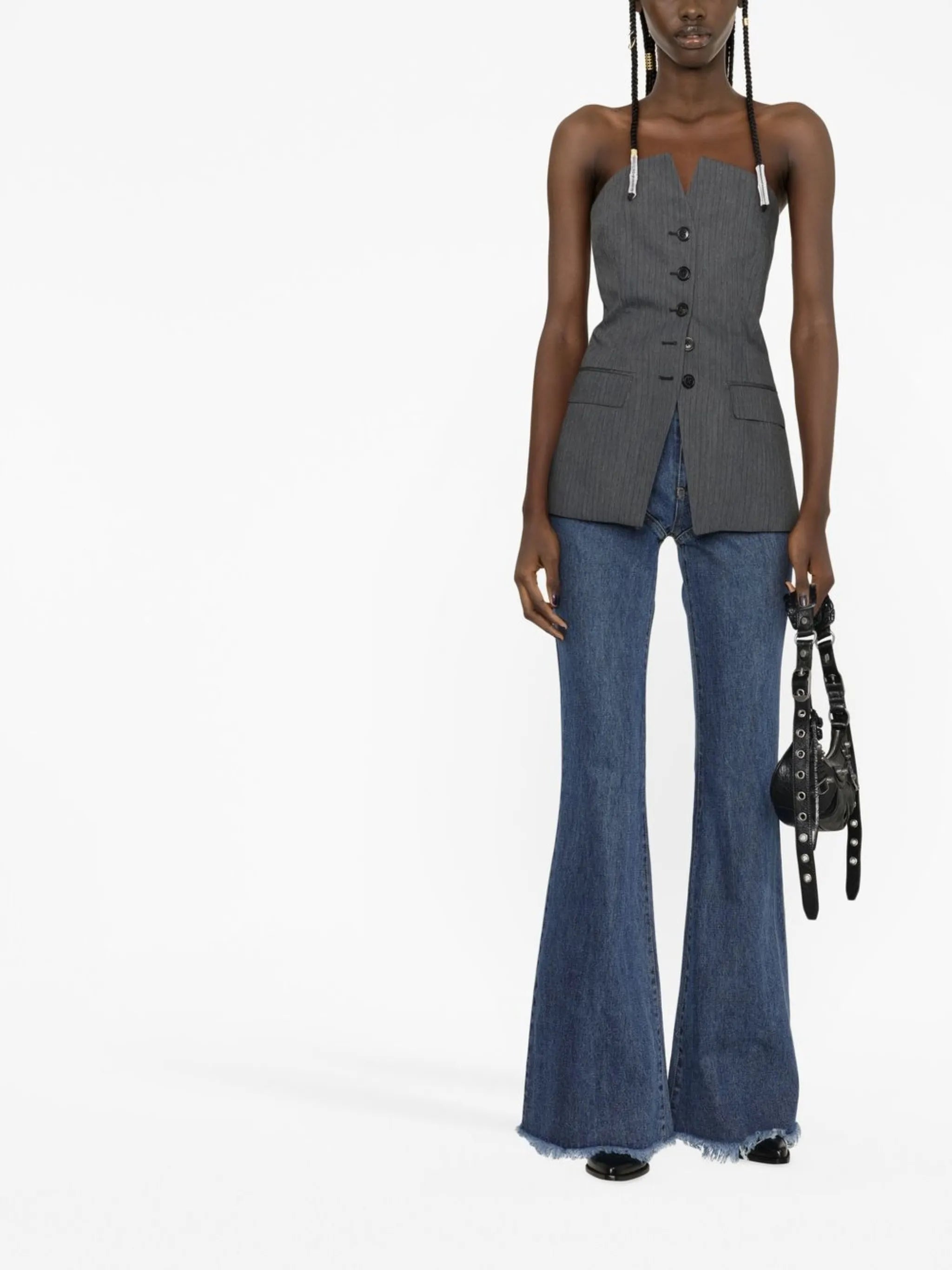 blazer-style strapless top