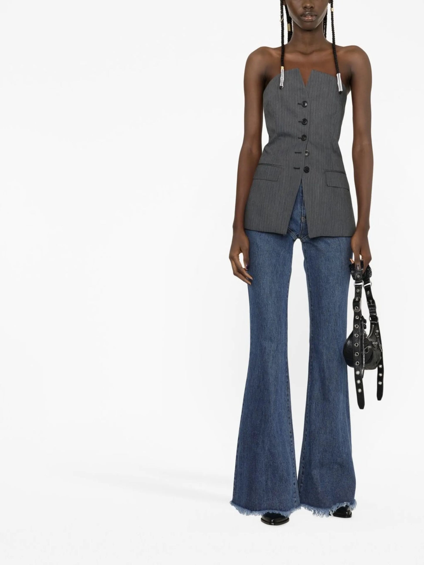 blazer-style strapless top