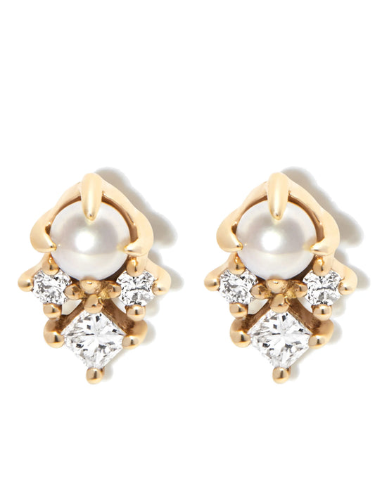 14kt yellow gold The Little Things diamond pearl stud earrings