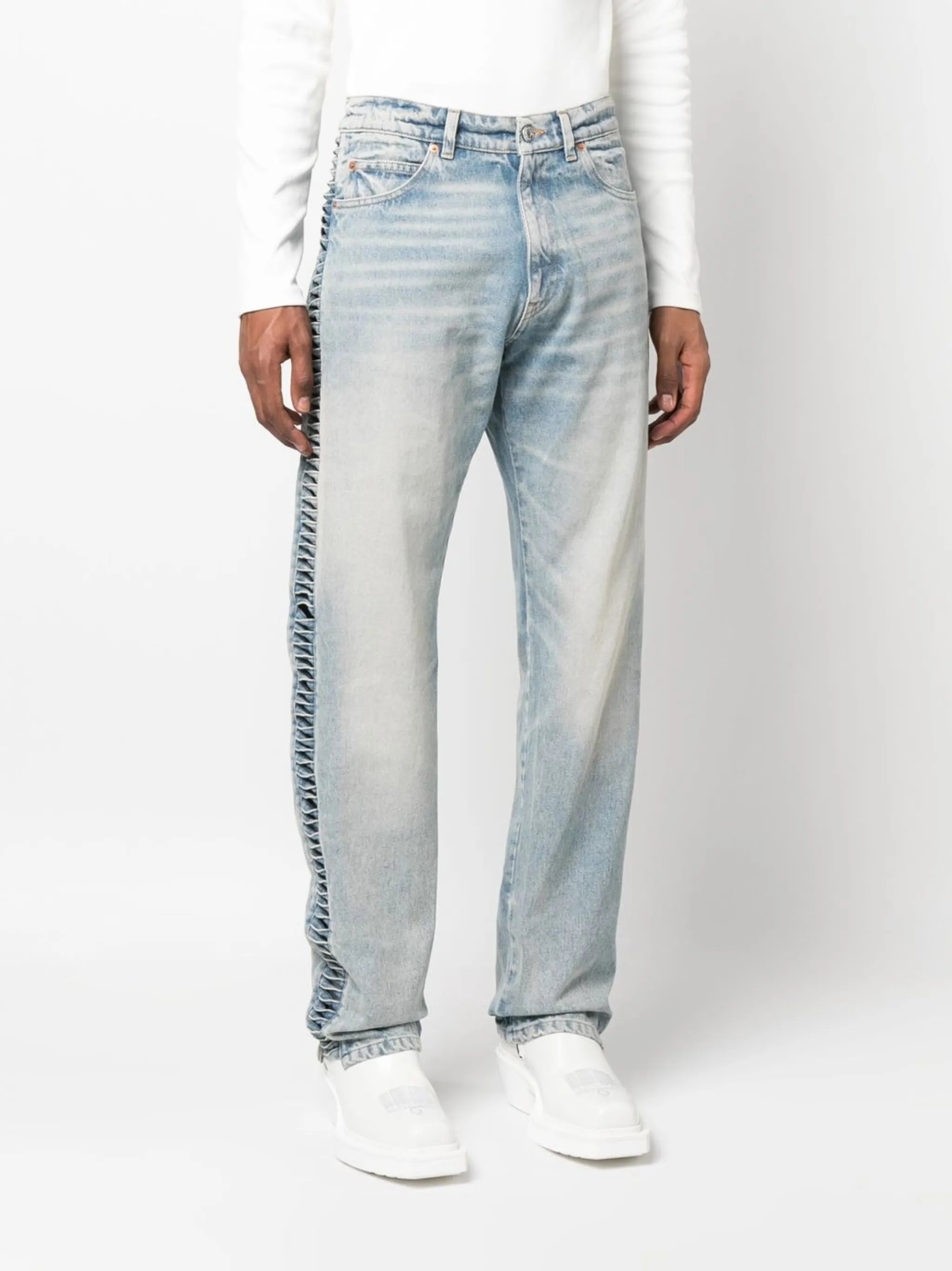 twist-loop straight-leg jeans