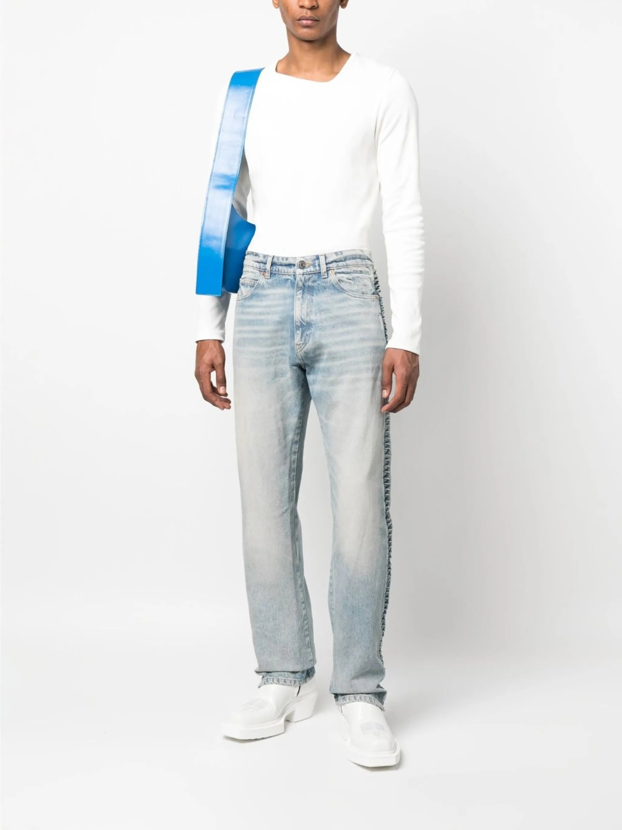 twist-loop straight-leg jeans