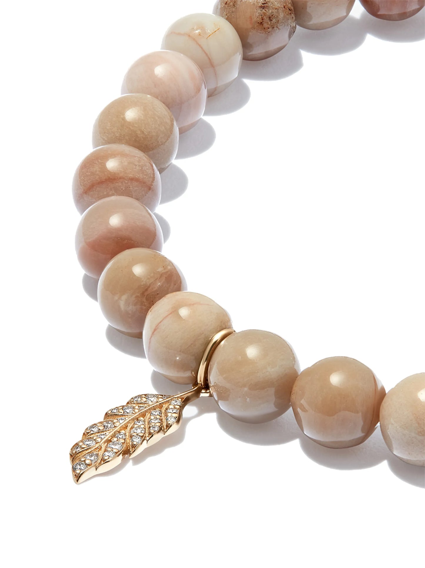 14kt yellow gold tiny diamond pavé feather charm beaded bracelet