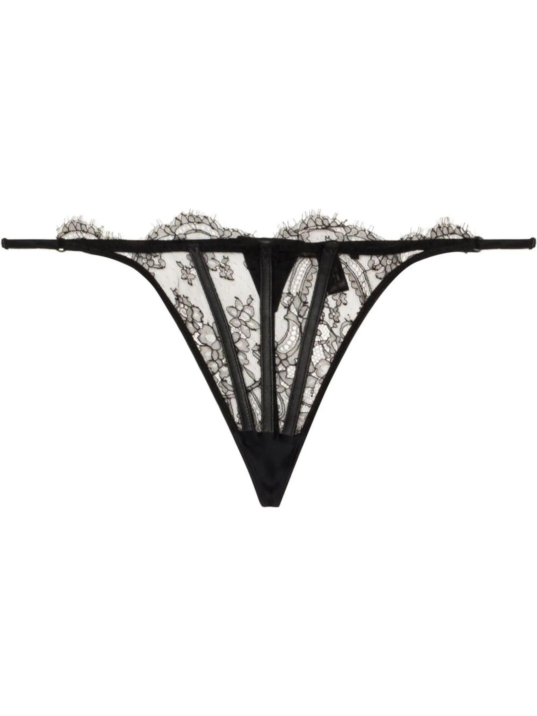 leather-trim lace G-string