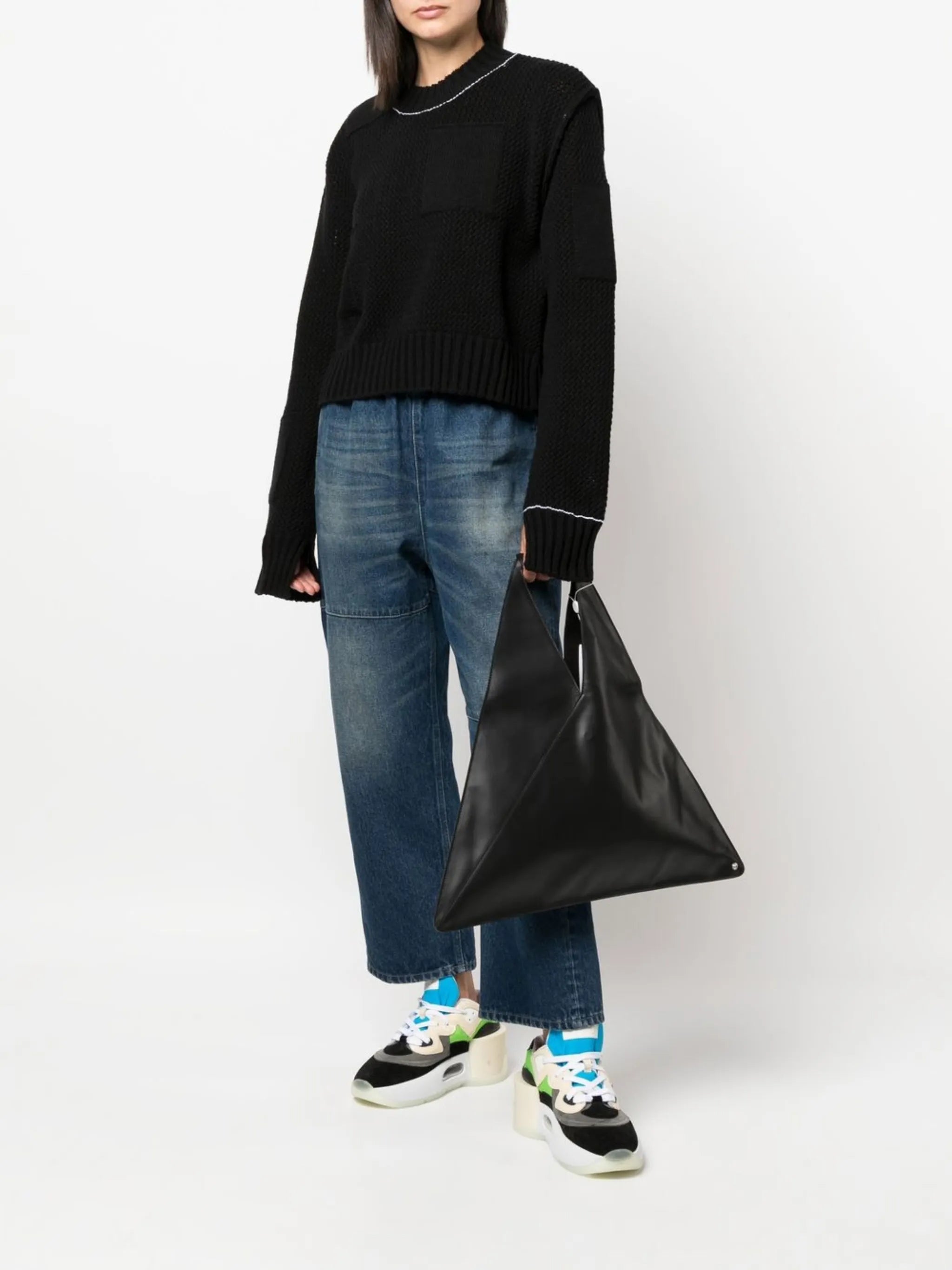 elasticated-waist wide-leg jeans