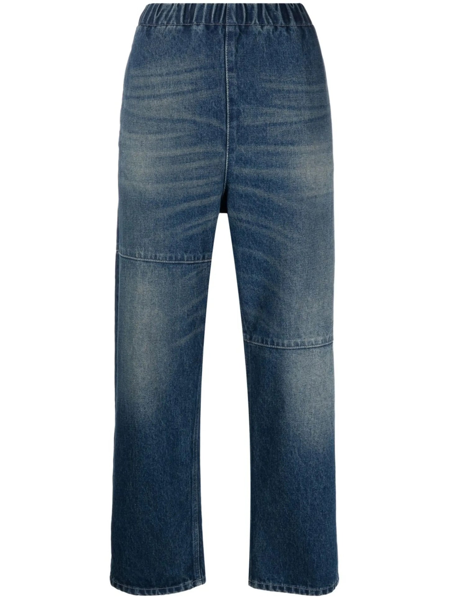 elasticated-waist wide-leg jeans