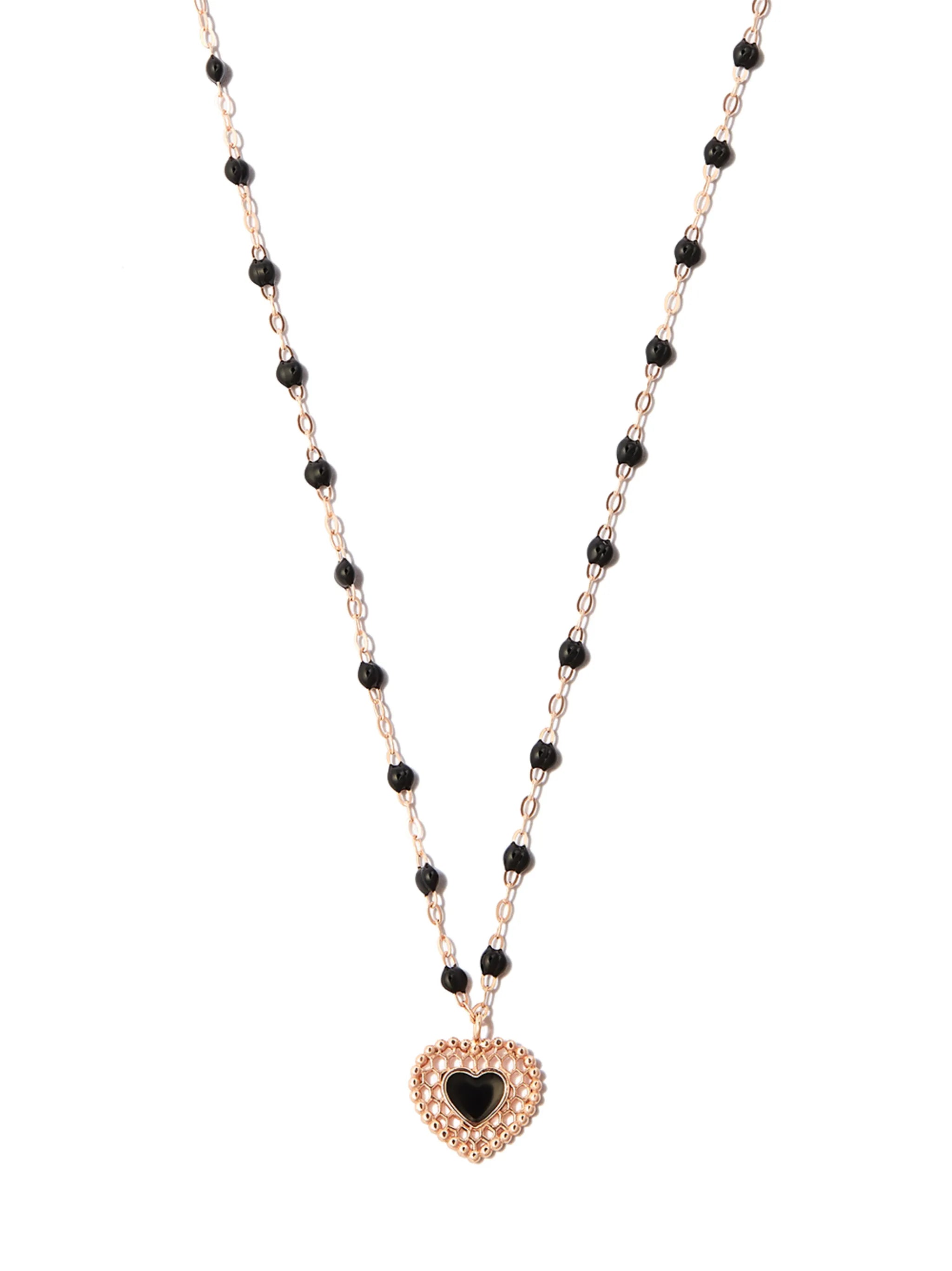 18kt rose gold heart pendant beaded necklace