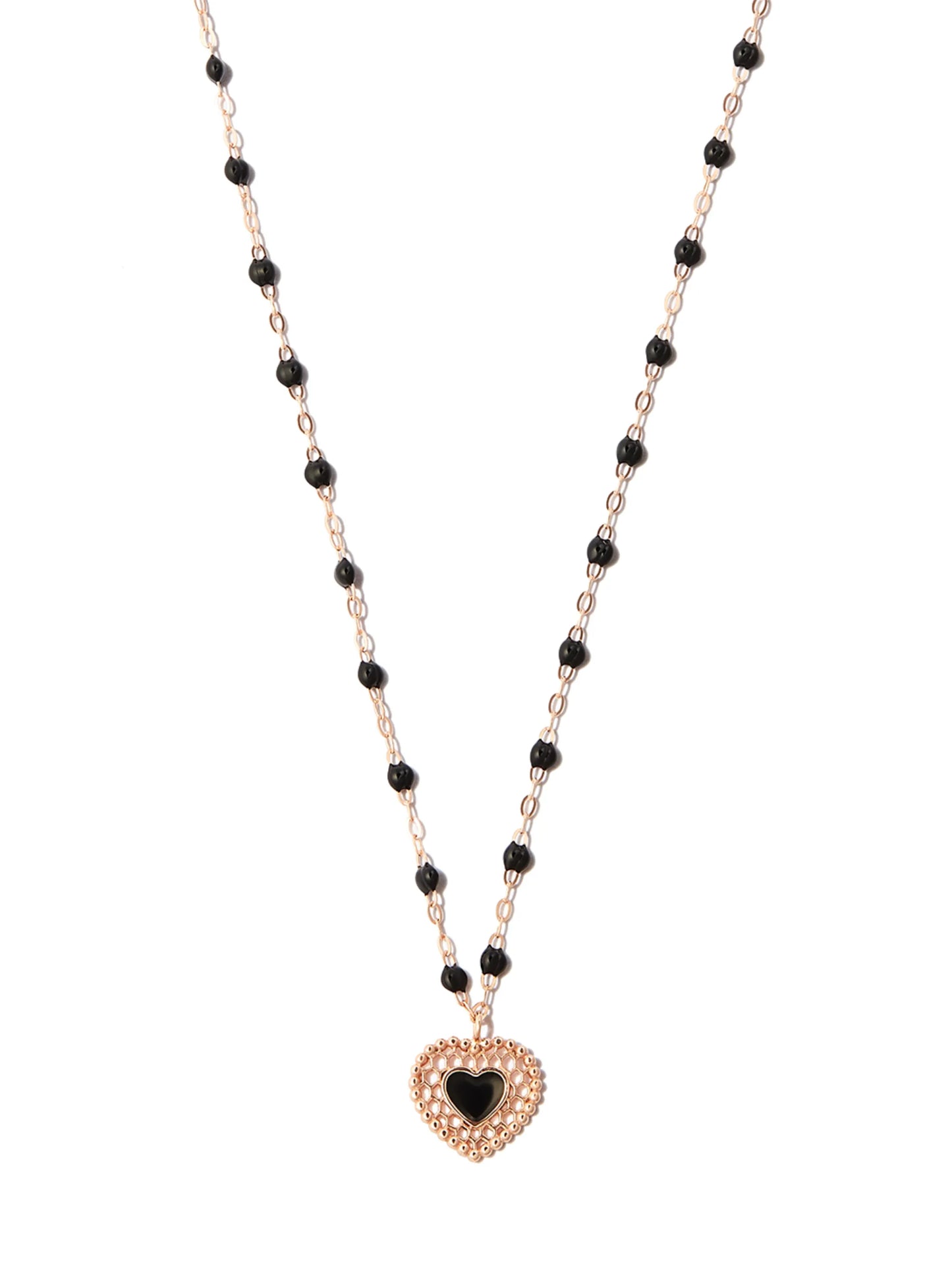 18kt rose gold heart pendant beaded necklace