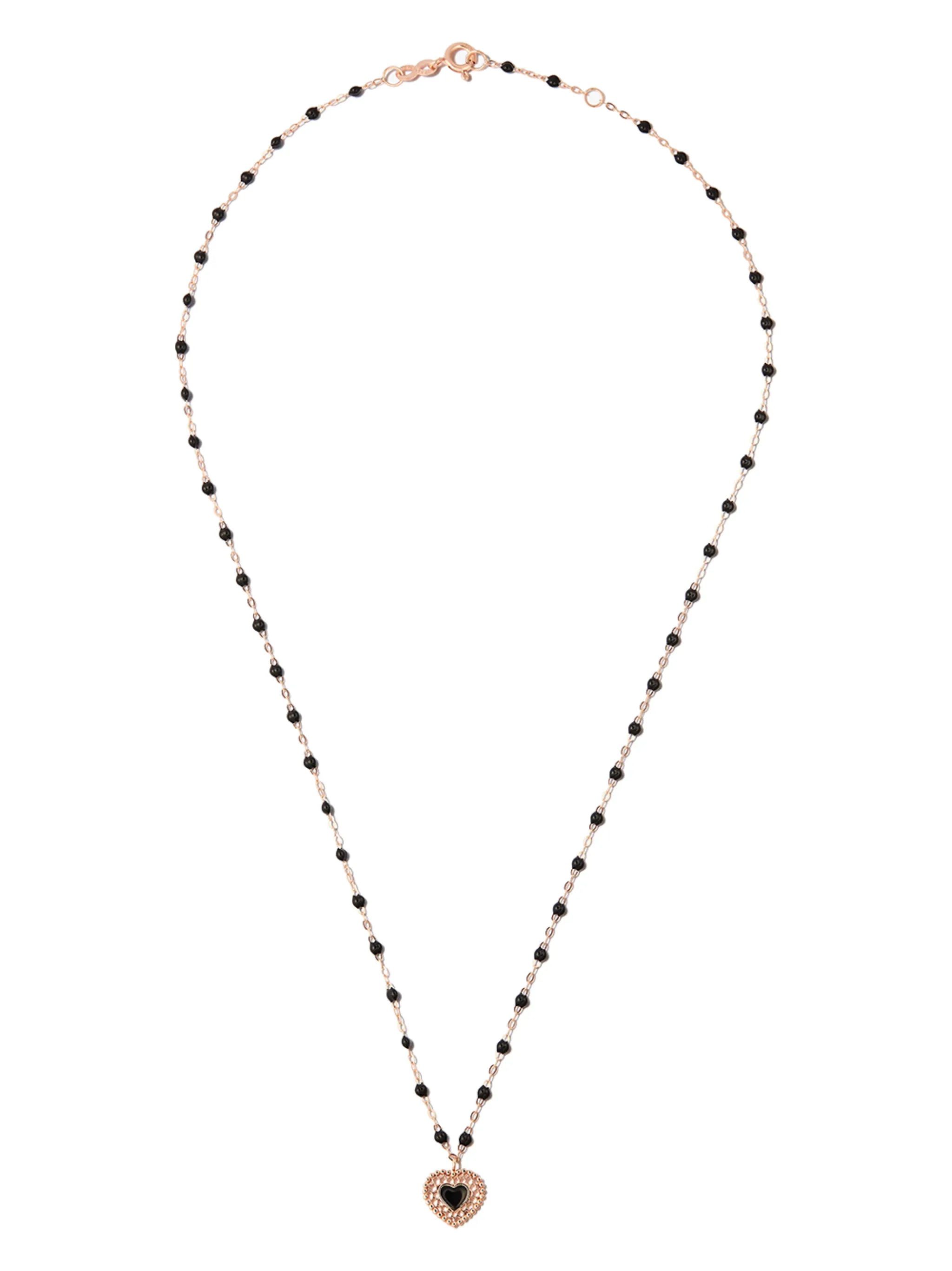 18kt rose gold heart pendant beaded necklace