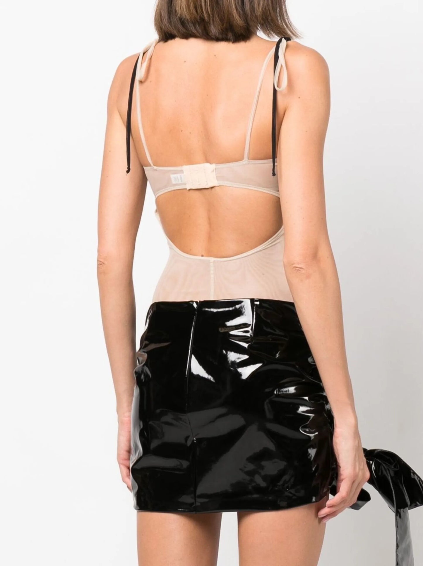 contrast-panel ruched mesh bodysuit