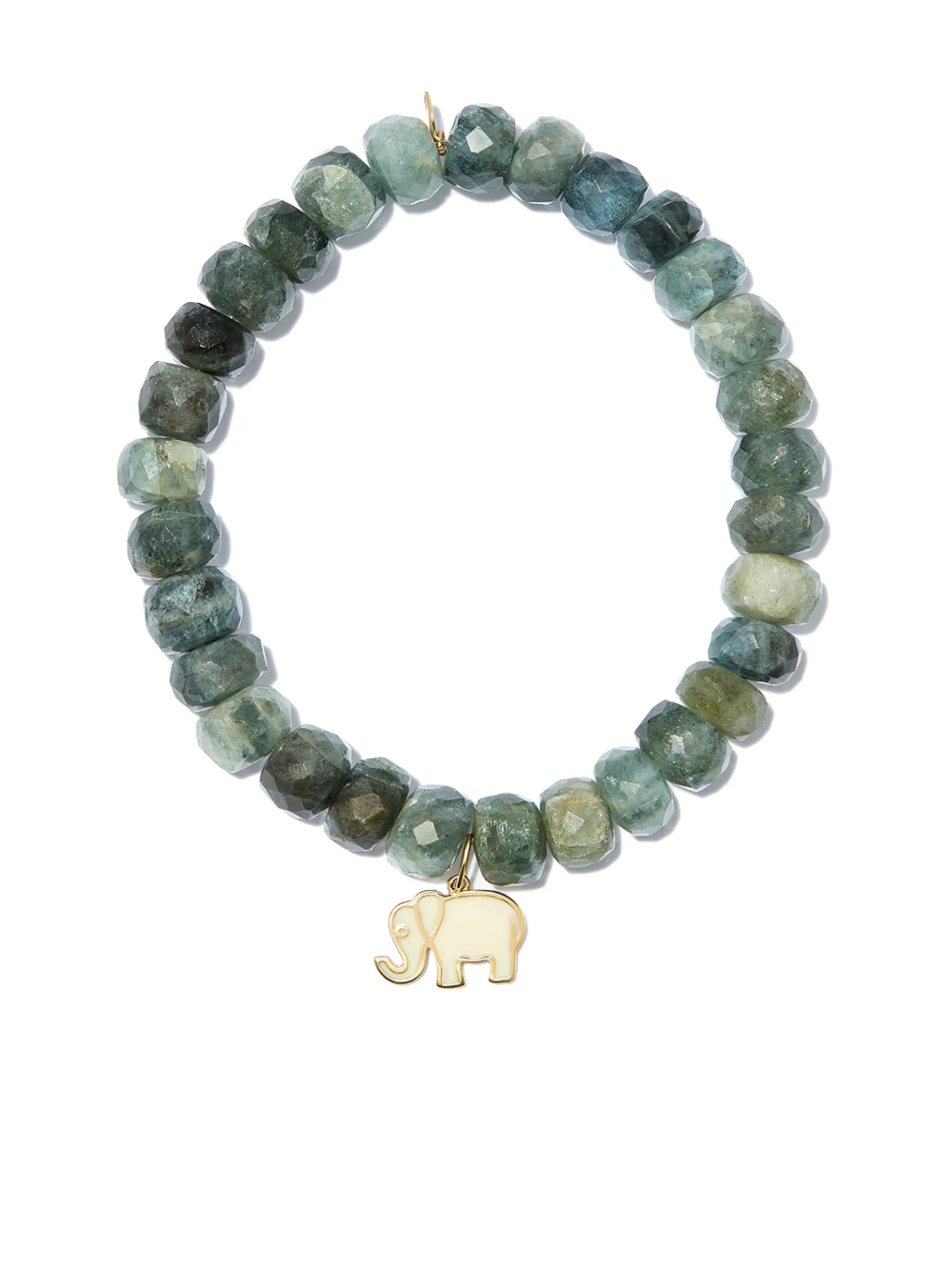 14kt yellow gold aquamarine rondelle elephant charm beaded bracelet
