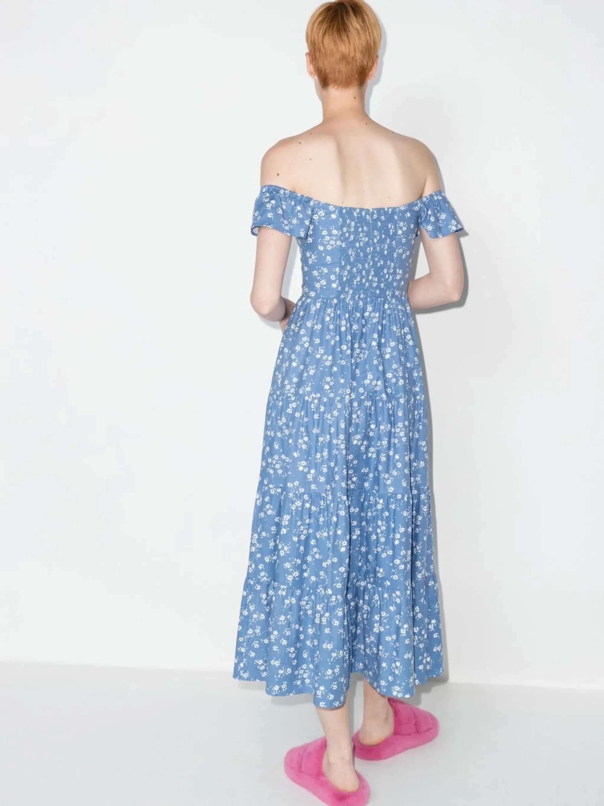 Derek off-shoulder floral print midi dress