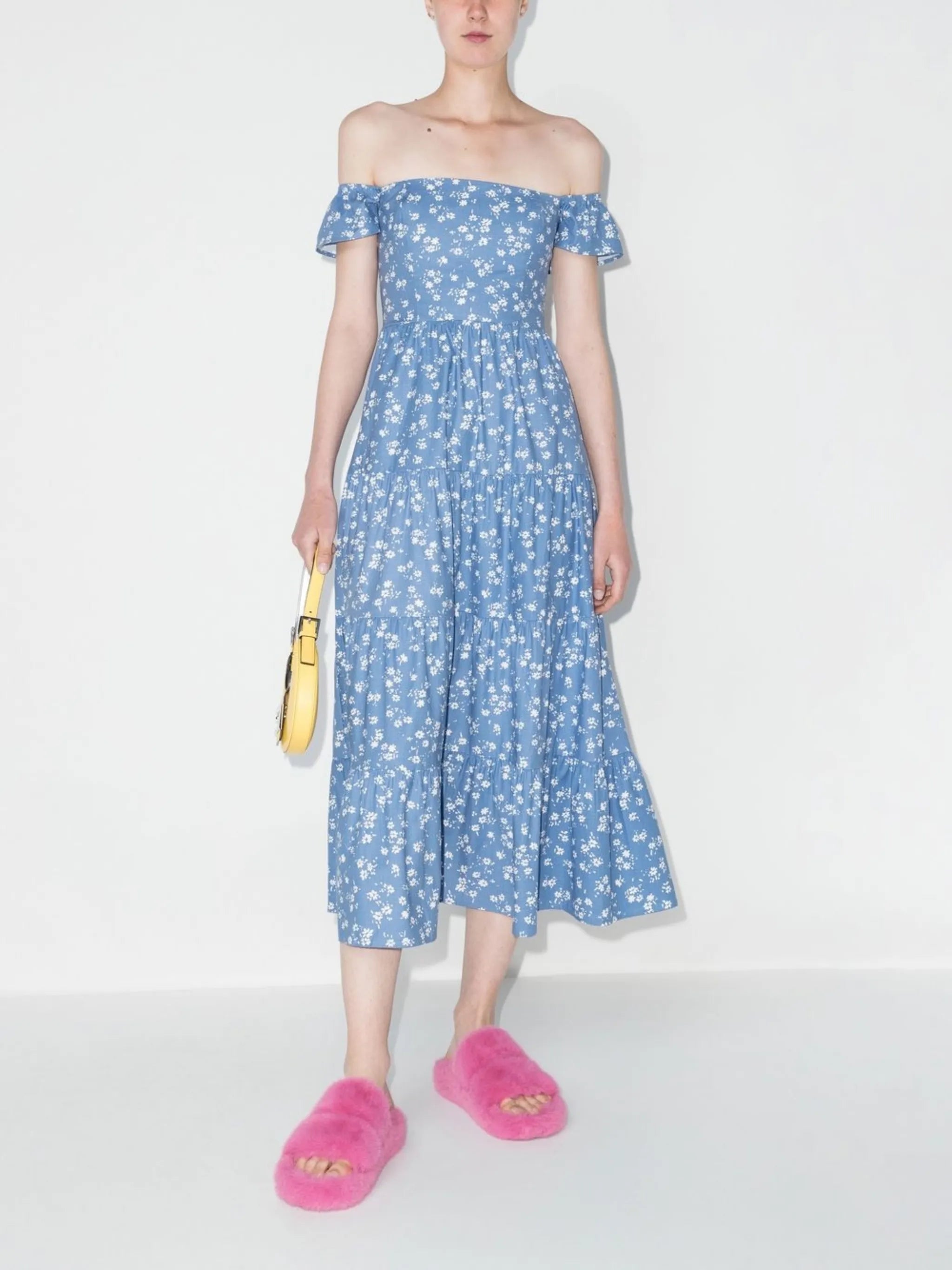 Derek off-shoulder floral print midi dress