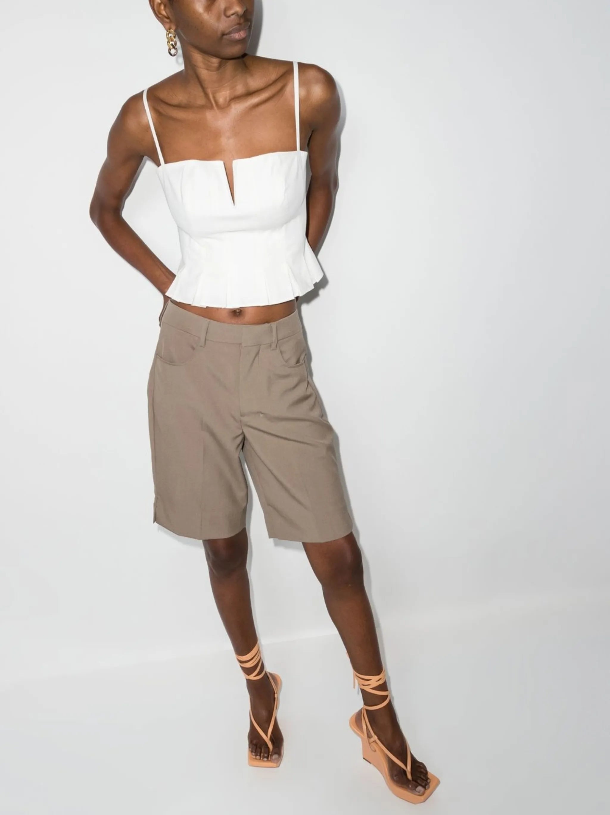 Shia pleated square-neck tank top