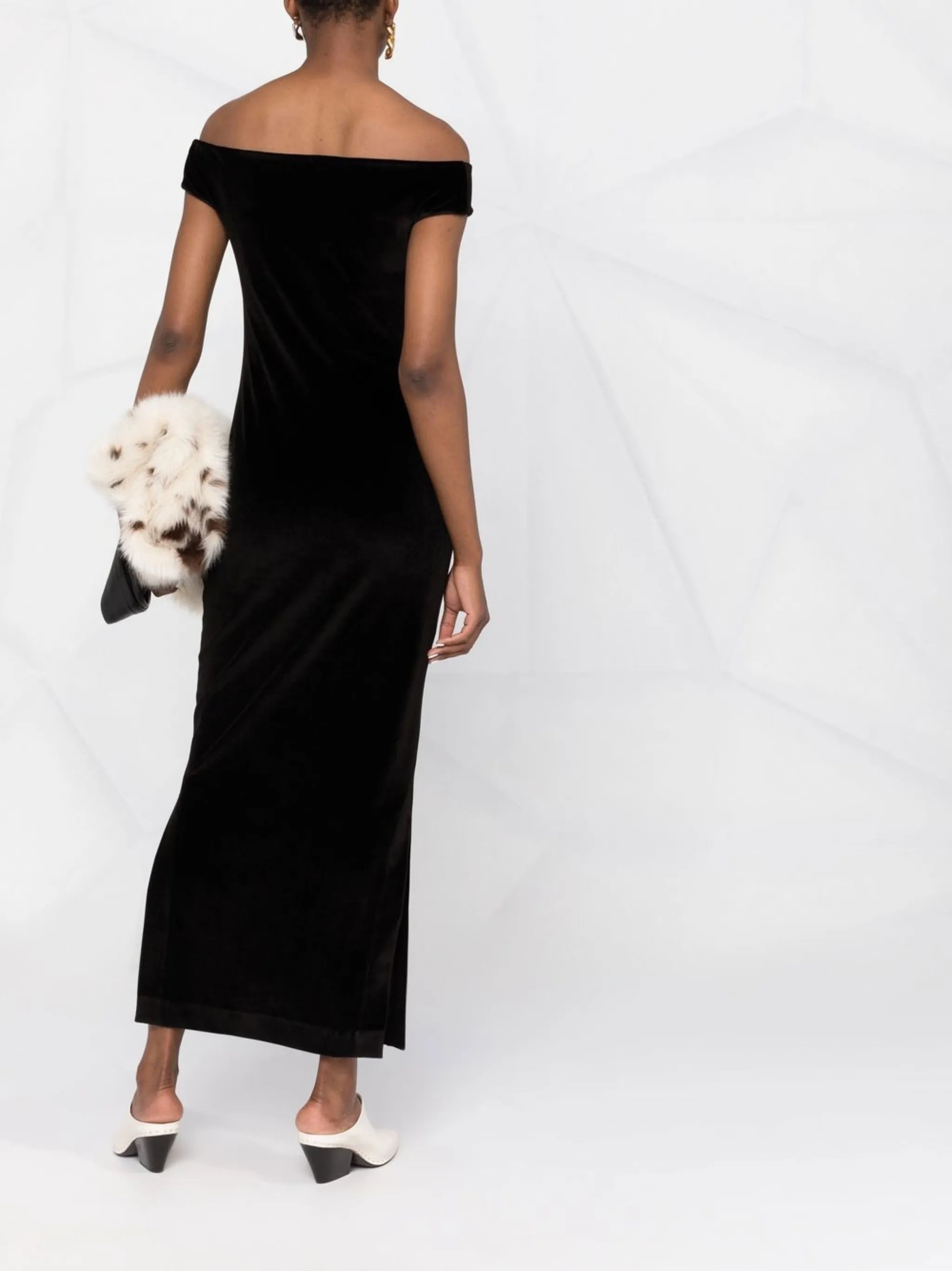 off-shoulder fitted midi dress