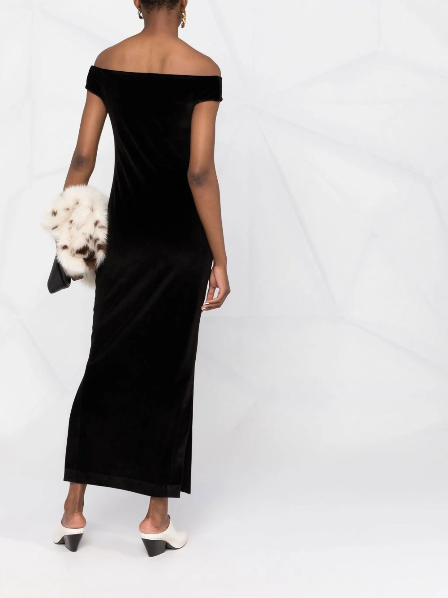 off-shoulder fitted midi dress