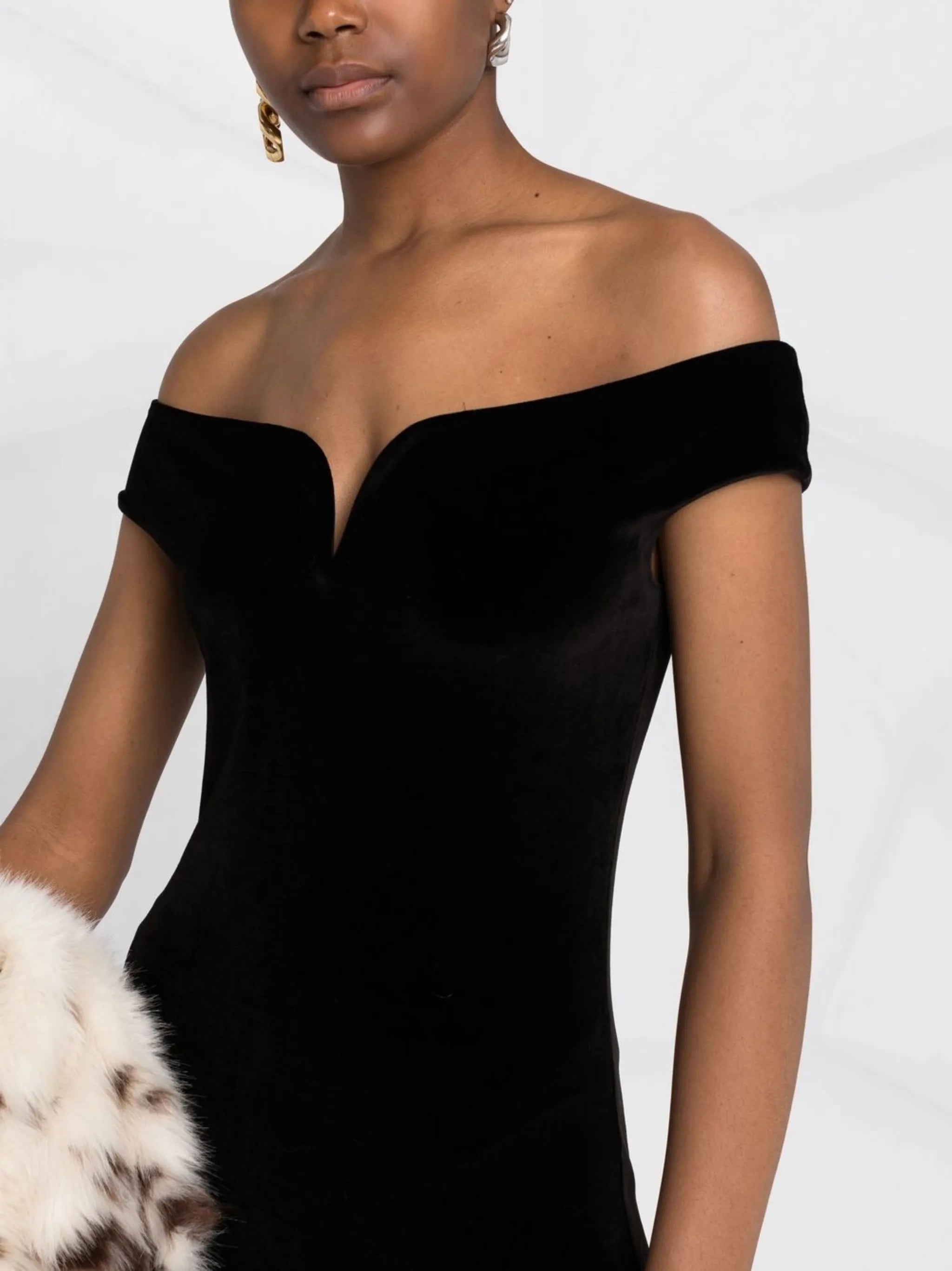 off-shoulder fitted midi dress