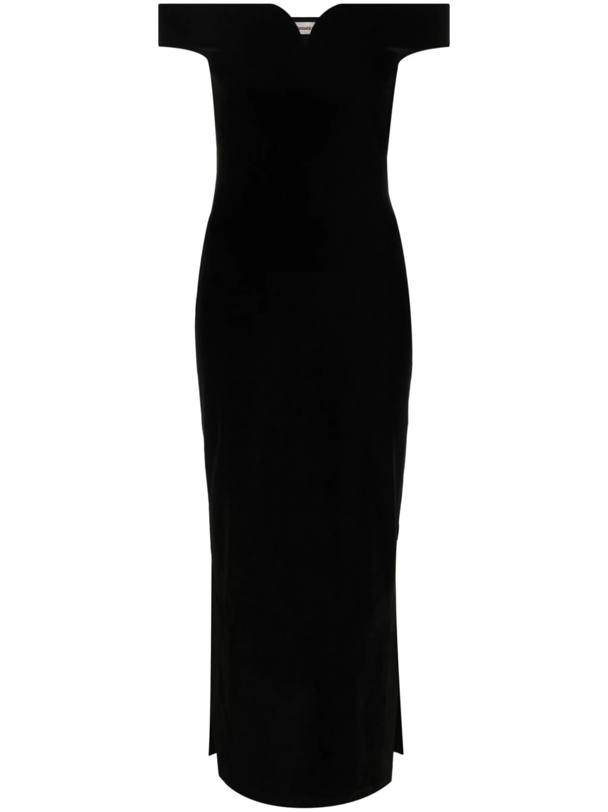 off-shoulder fitted midi dress